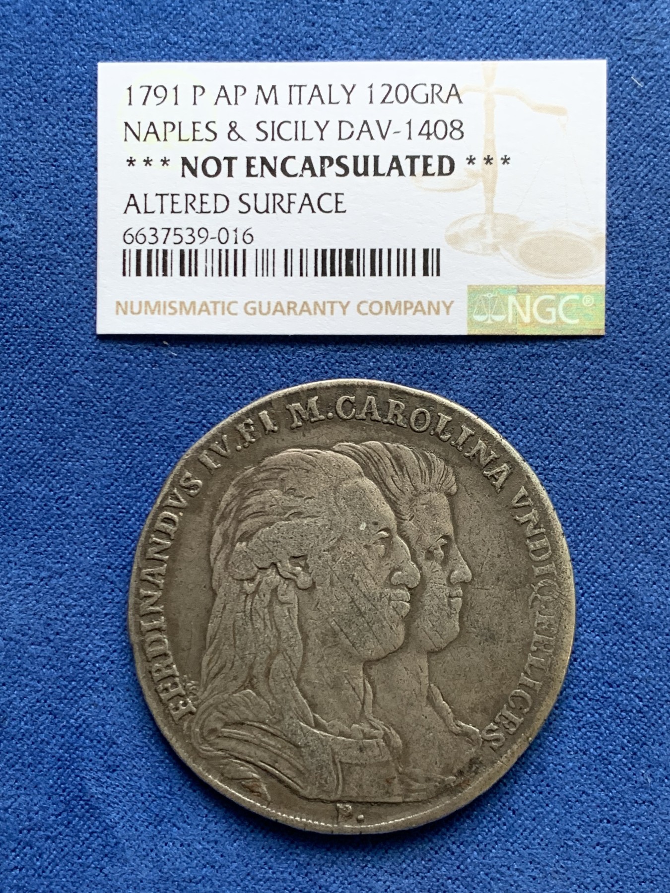 《竞宝斋》第240场-周日，周一 年终尾场 (全场包邮) 1791那不勒斯西西里120G大银币，ST James拍卖58场lot343原物