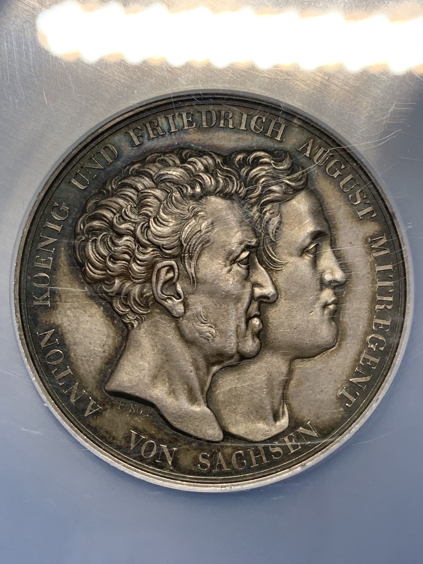 《竞宝斋》第240场-周日，周一 年终尾场 (全场包邮) NGC-MS64 1831 德意志萨克森邦国新宪法纪念大银章 浮雕状态与细节 胜过币不少 大规格大盒封装 此款确实少见