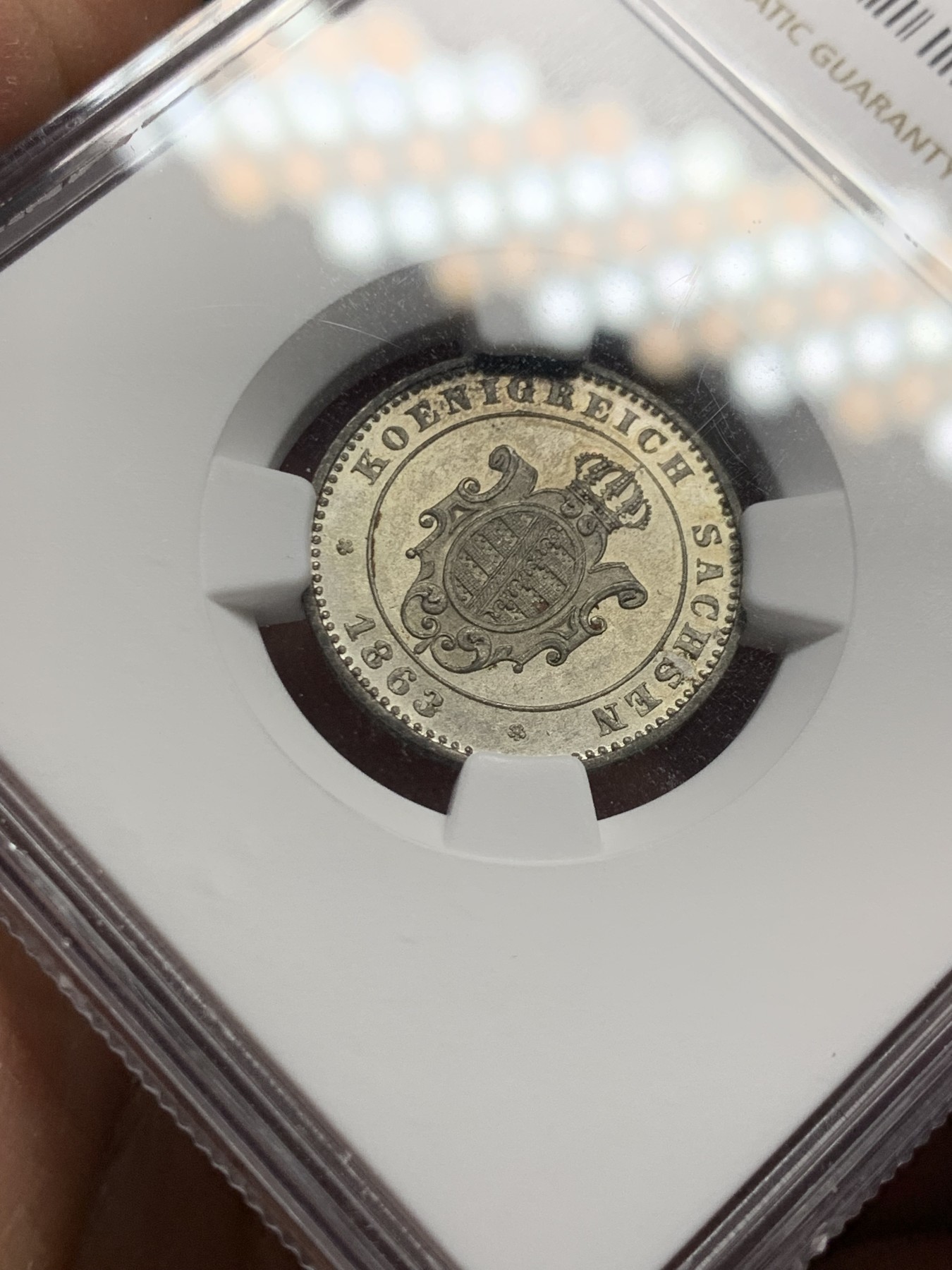 《竞宝斋》第240场-周日，周一 年终尾场 (全场包邮) NGC MS62 德国1863年萨克森2NG银币 PL底板 稀少品种 不容错过