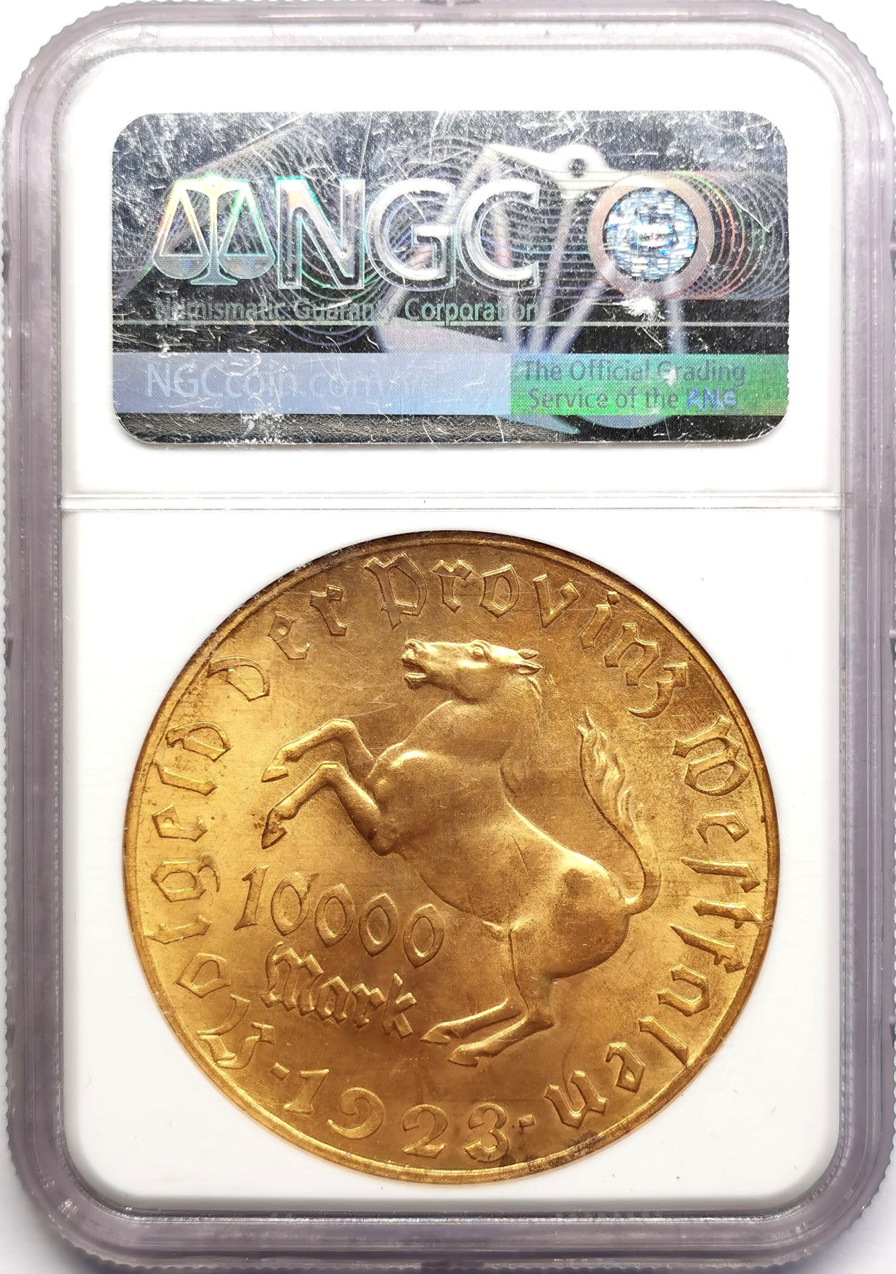 凡希社世界钱币微拍第二百六十期 1923威斯特伐利亚马币镀金1万马克MGC-MS64+ 窄边！