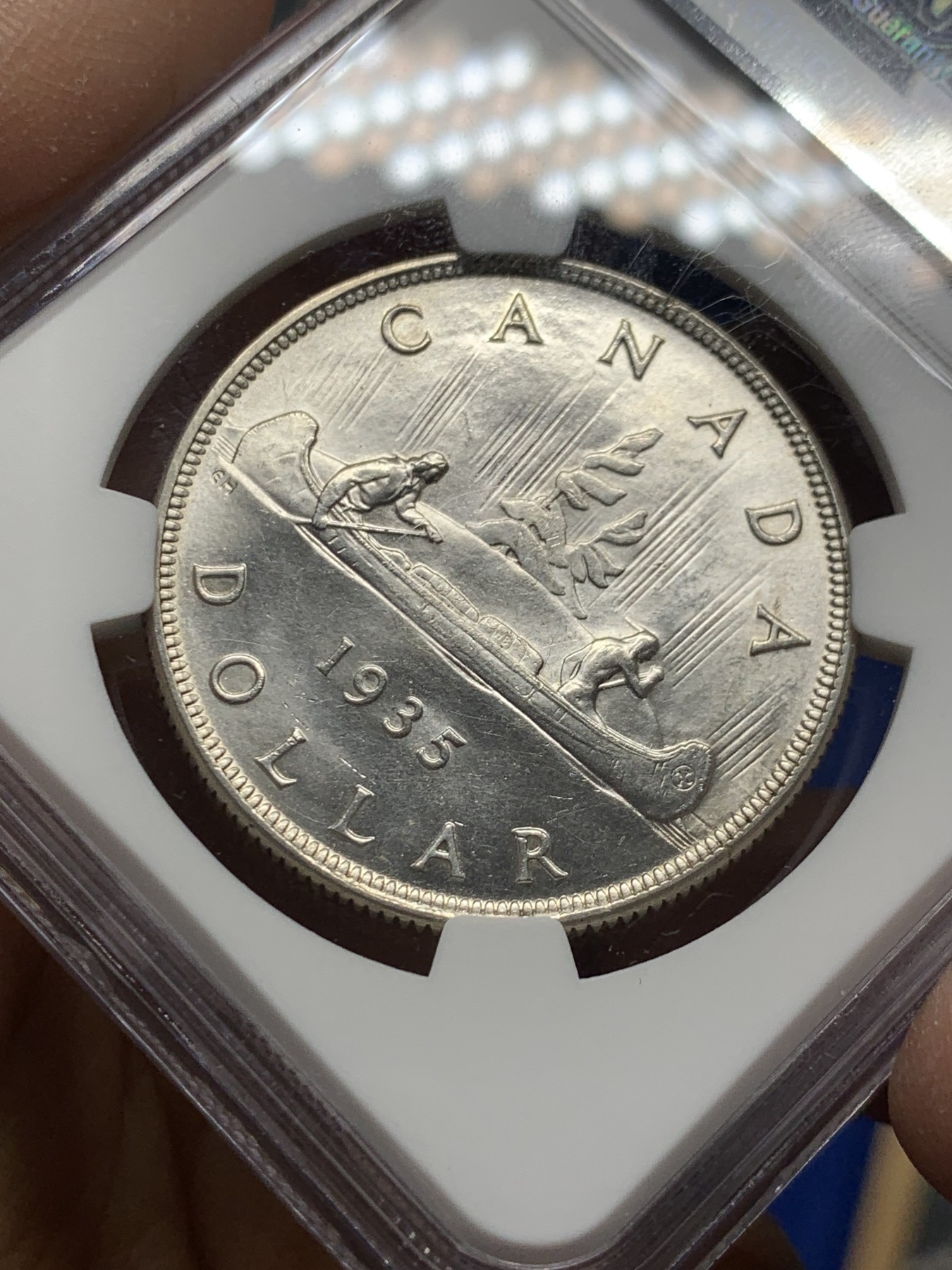 《竞宝斋》第240场-周日，周一 年终尾场 (全场包邮) NGC-MS64 加拿大 1935年1元 乔五划船银币 经典图案 银光闪闪 高分好品 一步到位