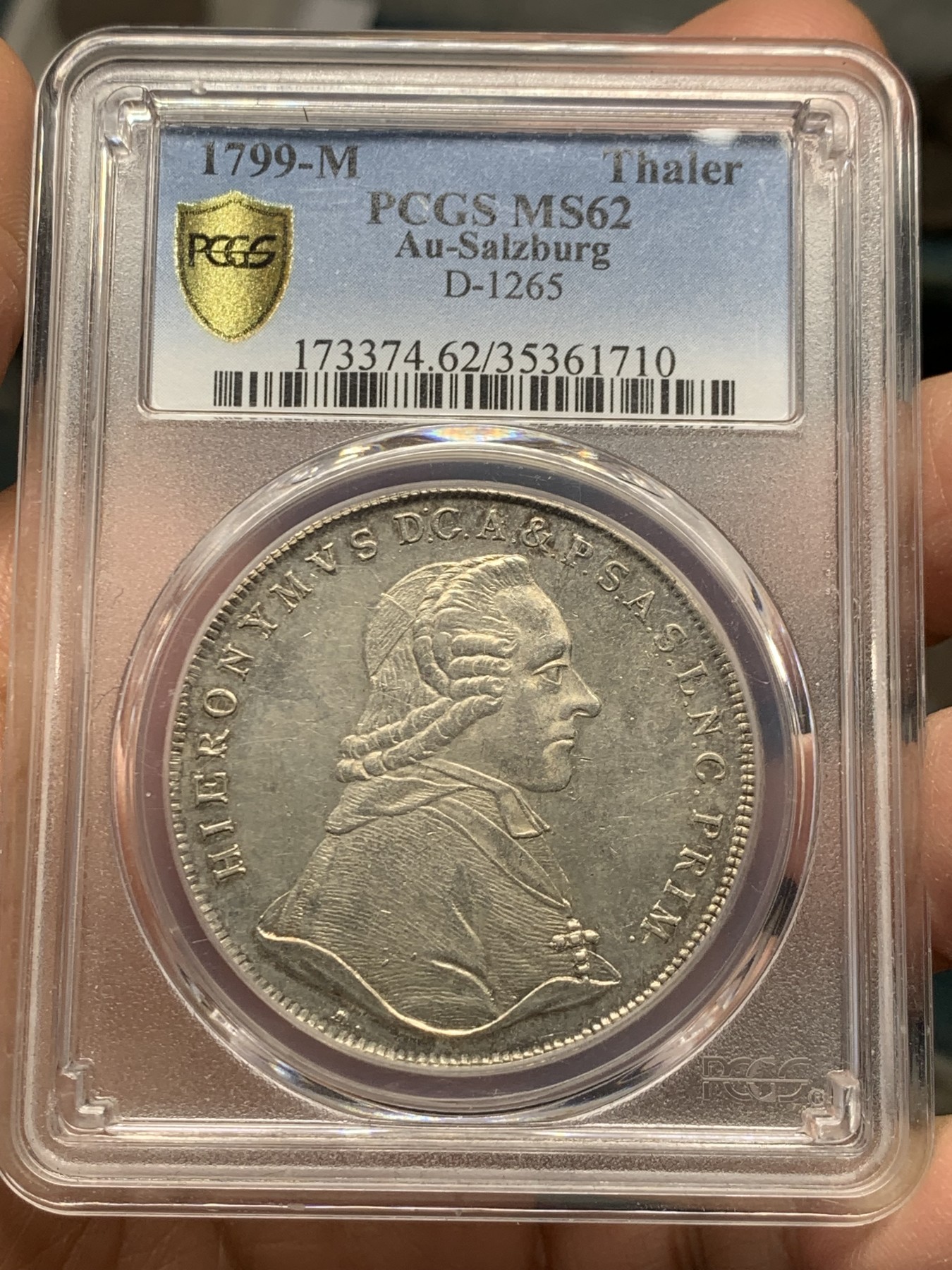 《竞宝斋》第240场-周日，周一 年终尾场 (全场包邮) PCGS-MS62 萨尔斯堡 1799年 1泰勒银币 亚军分 可藏状态