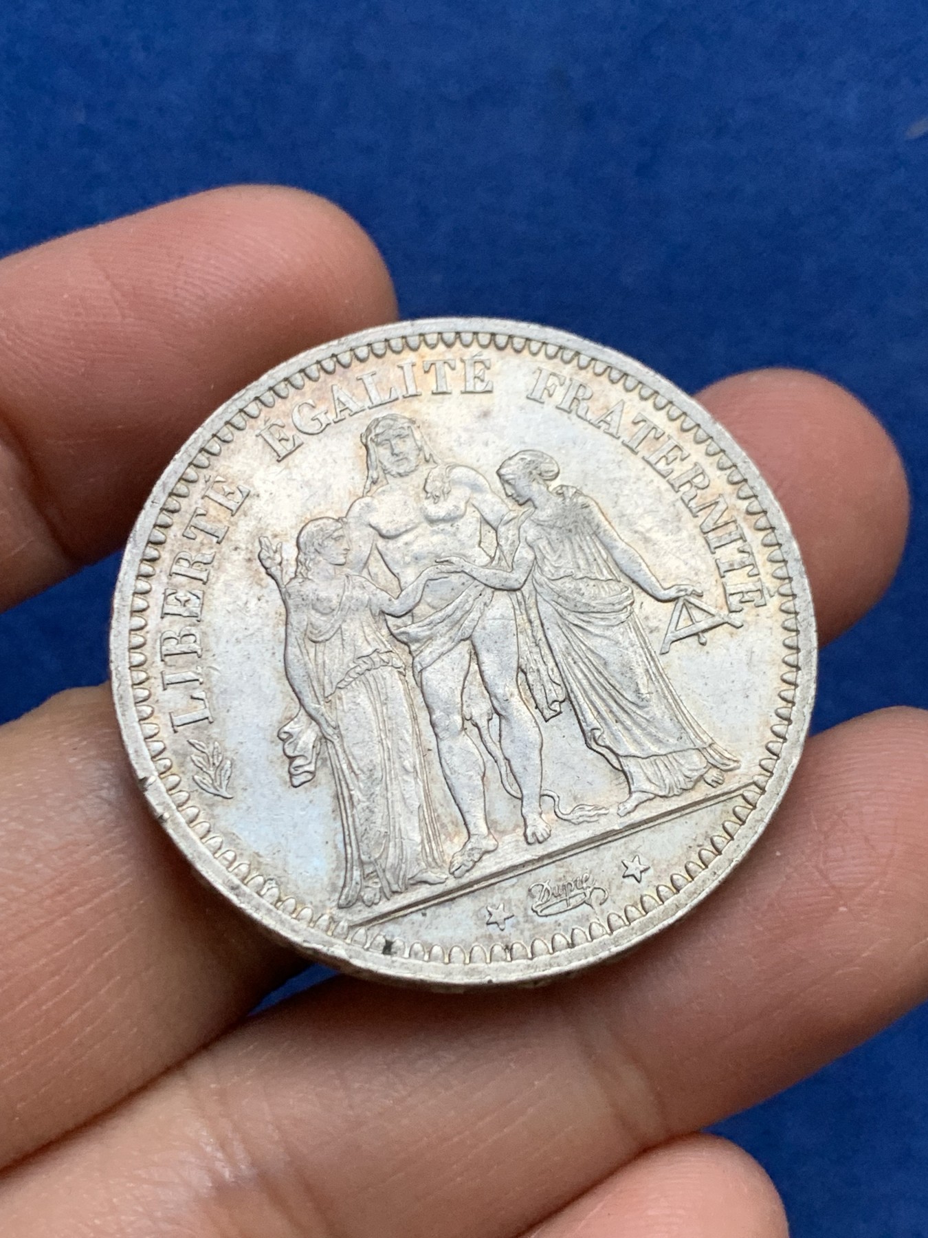 《竞宝斋》第240场-周日，周一 年终尾场 (全场包邮) 法国1873大力神5法郎银币 原味包浆 细节好