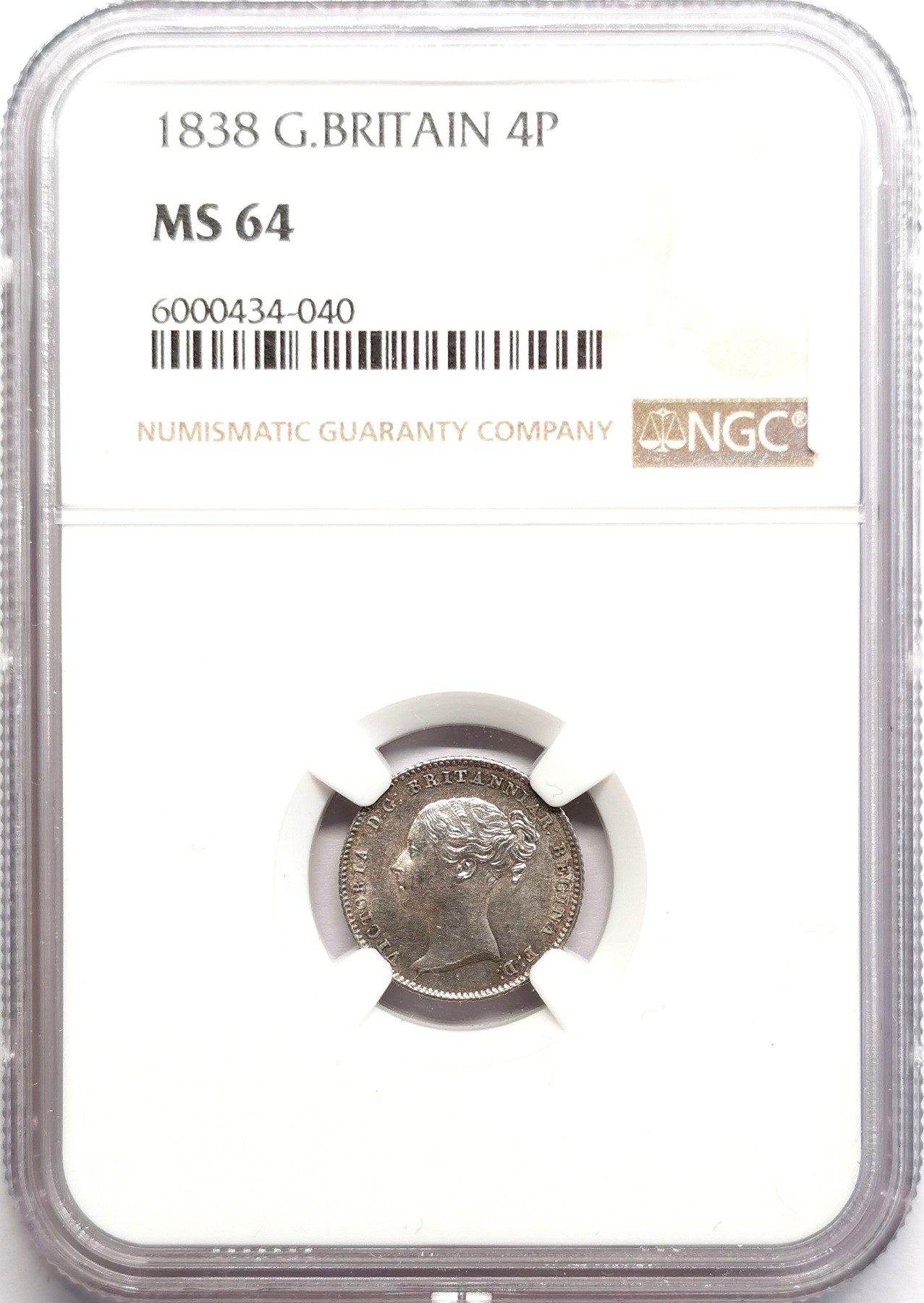 凡希社世界钱币微拍第二百六十期 1838英国小维Groat银币背不列颠尼亚NGC-MS64 流通于本土和英属圭亚那。