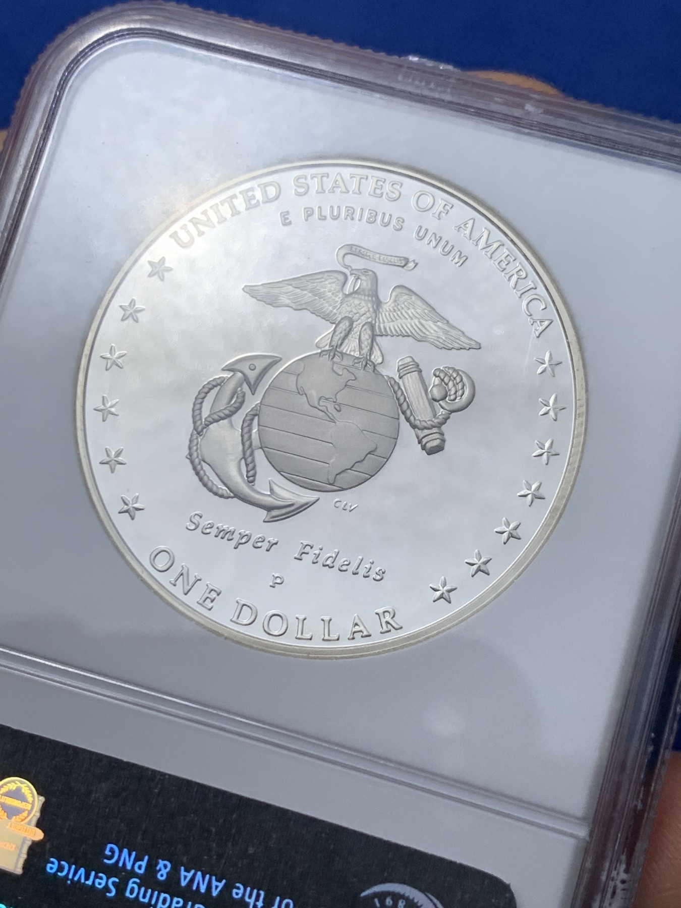 《竞宝斋》第240场-周日，周一 年终尾场 (全场包邮) NGC老评PF69 美国2005海军陆战队成立230周年精制纪念银币 07年克劳斯最佳硬币