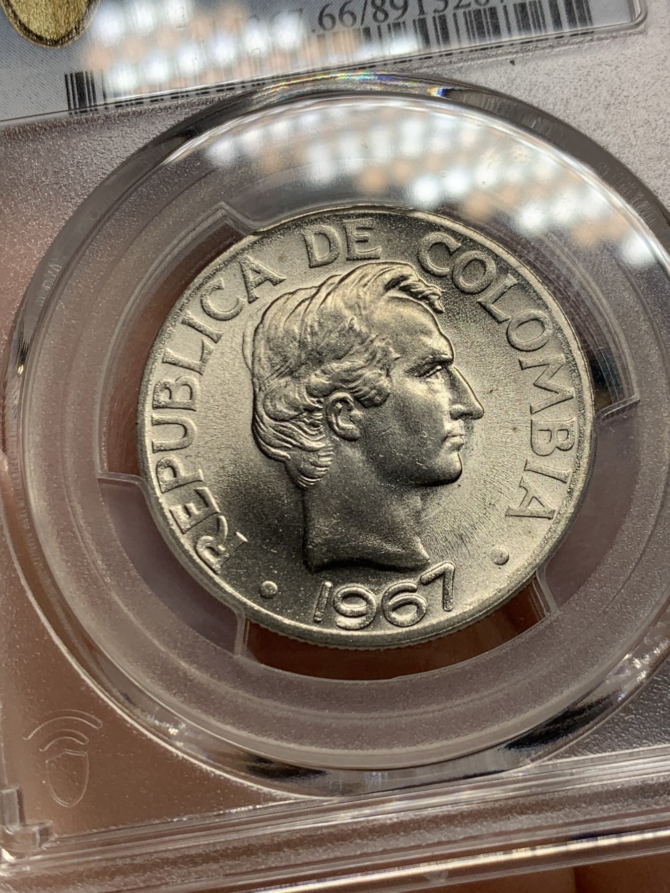 《竞宝斋》第240场-周日，周一 年终尾场 (全场包邮) PCGS金盾 MS66 哥伦比亚1967年50分镍币，高分不易