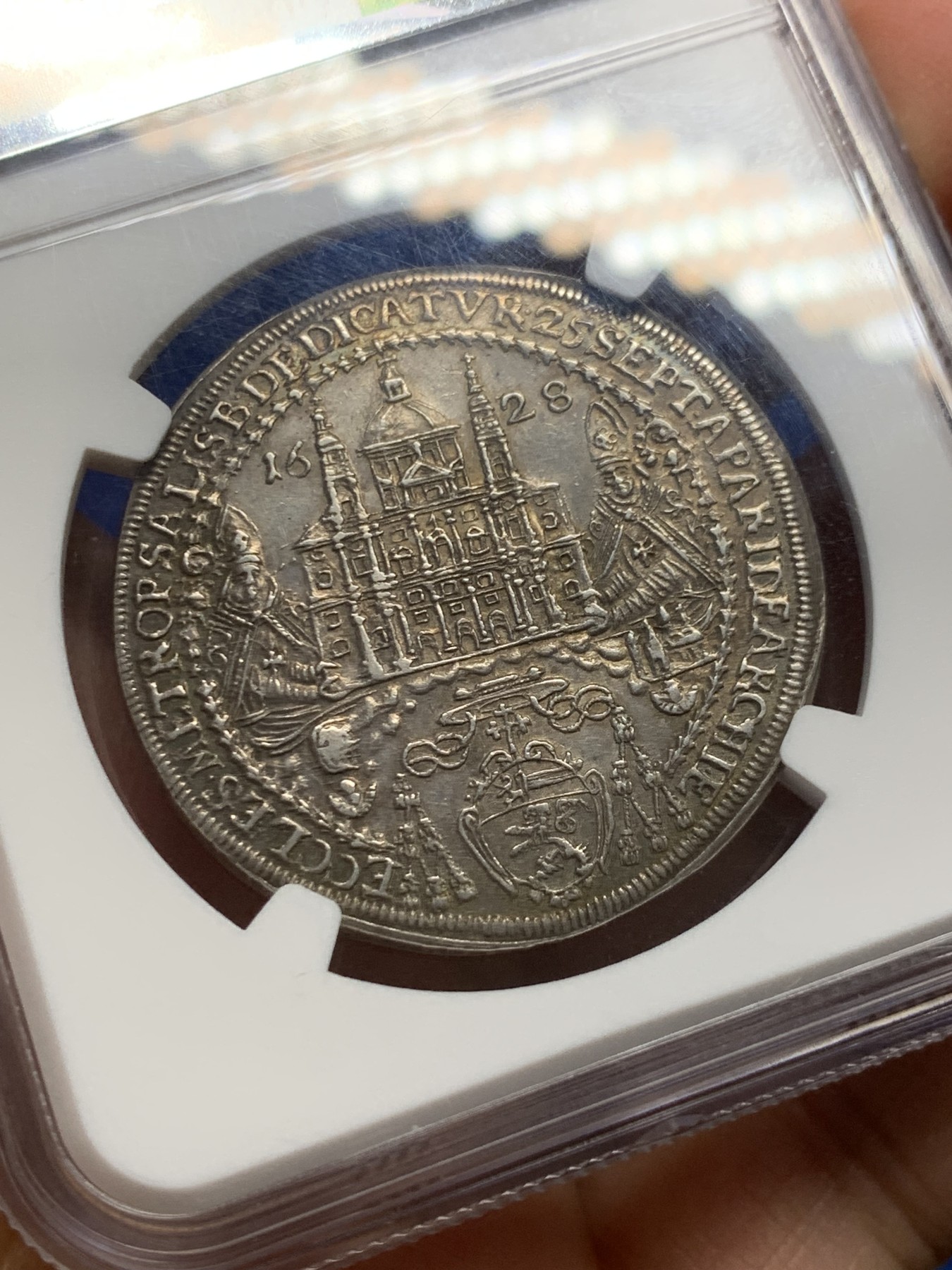 《竞宝斋》第240场-周日，周一 年终尾场 (全场包邮) NGC MS61 奥地利萨尔茨堡1628年萨尔茨堡大教堂落成纪念半泰勒银币 一年版