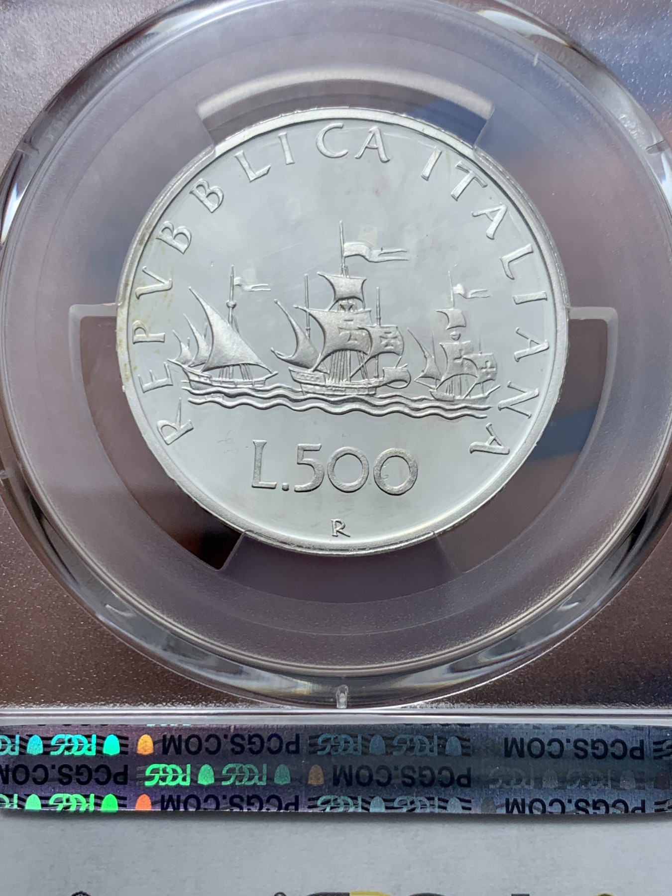 《竞宝斋》第240场-周日，周一 年终尾场 (全场包邮) 亚军分 PCGS-PR68DCAM 意大利 1986年 精制 帆船少女 500里拉 霜光十足