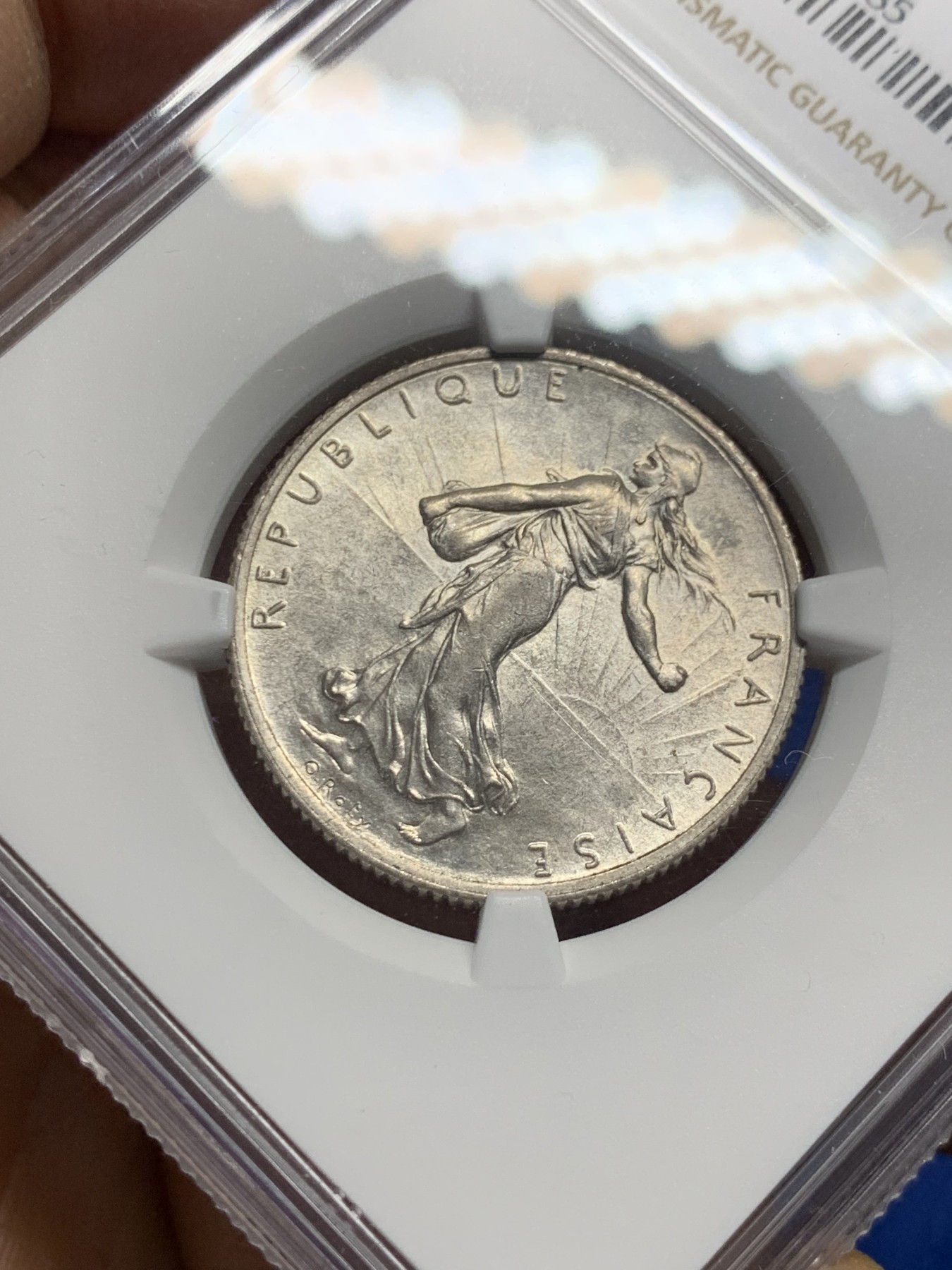 《竞宝斋》第240场-周日，周一 年终尾场 (全场包邮) NGC-MS61 法国1917年播种女神2法郎银币