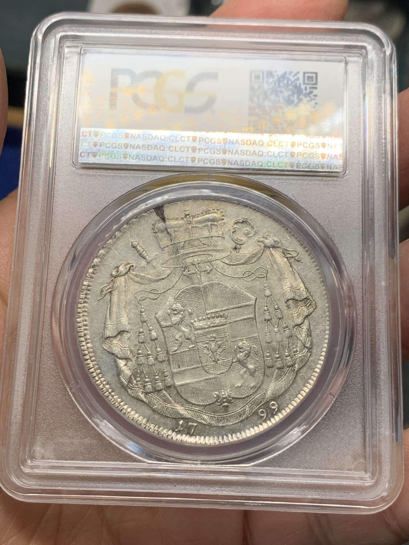 《竞宝斋》第240场-周日，周一 年终尾场 (全场包邮) PCGS-MS62 萨尔斯堡 1799年 1泰勒银币 亚军分 可藏状态