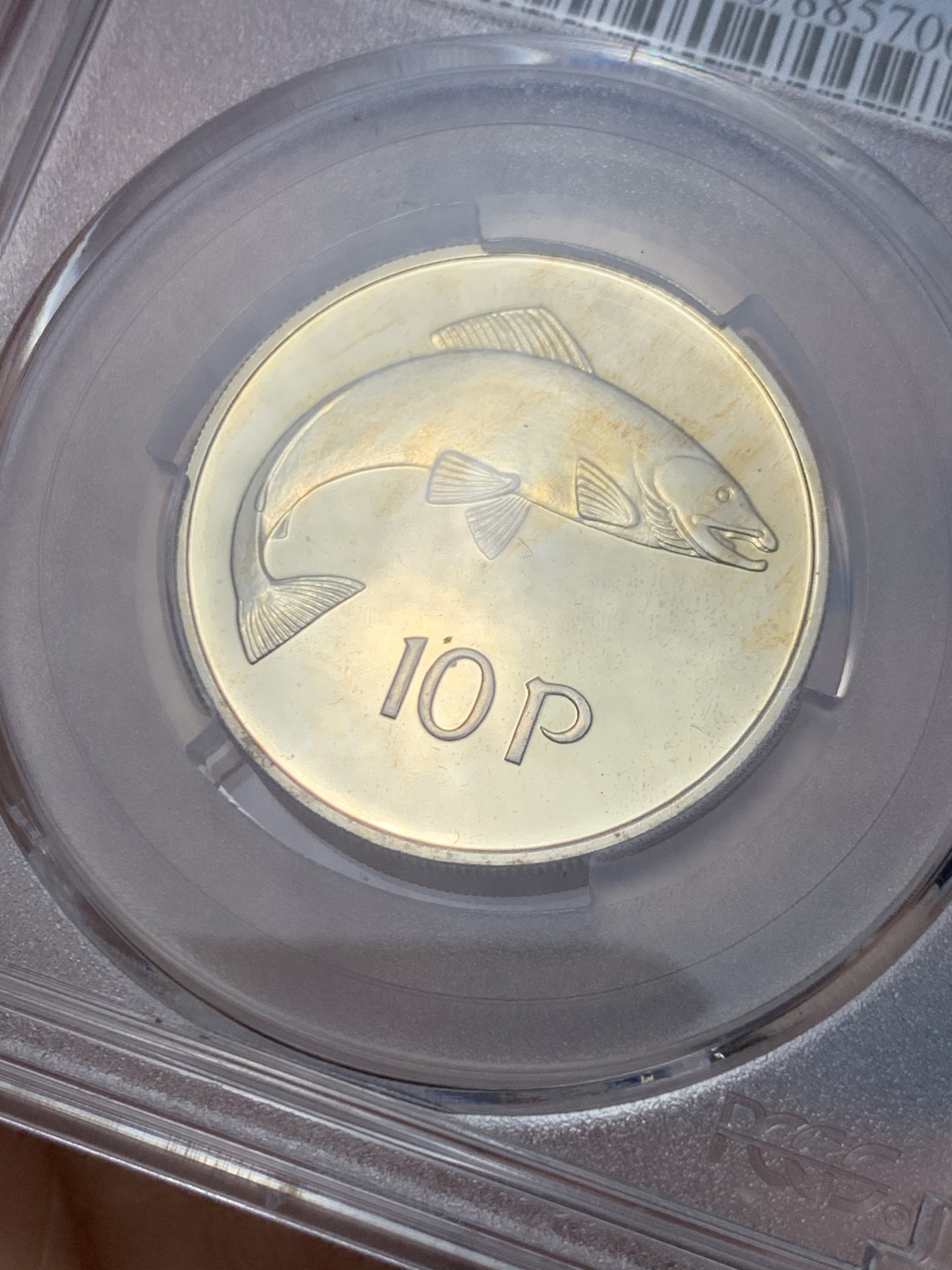 《竞宝斋》第240场-周日，周一 年终尾场 (全场包邮) PCGS PR66CAM 爱尔兰1971三文鱼10便士 受欢迎的爱尔兰动物系列