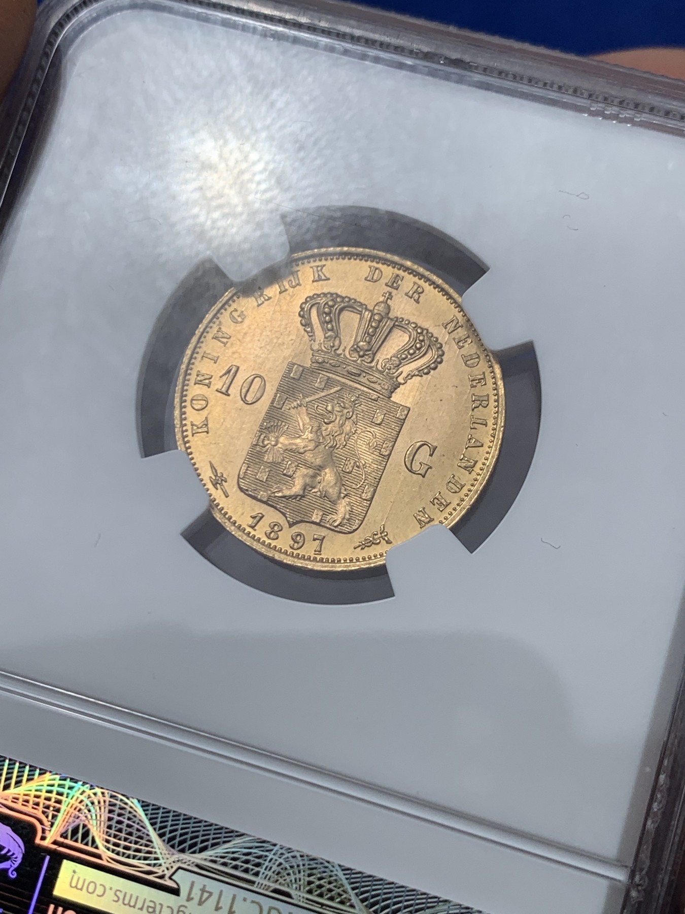 《竞宝斋》第240场-周日，周一 年终尾场 (全场包邮) NGC-MS65 NGC MS65 荷兰王国1897威廉明娜女王10盾金币 6.72克 900金 PL底板 热门大涨品种金萝莉  高分好状态