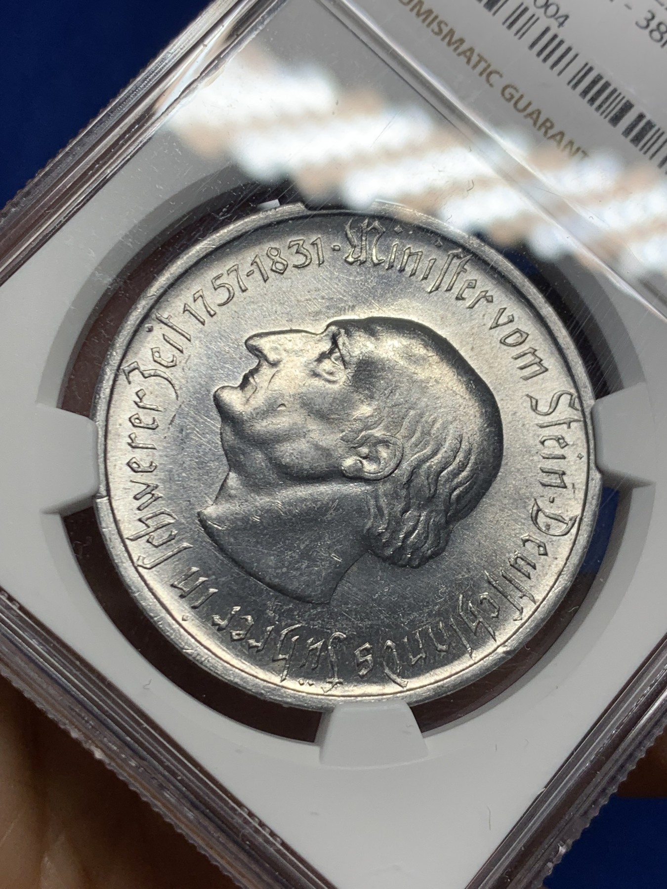 《竞宝斋》第240场-周日，周一 年终尾场 (全场包邮) NGC MS64 德国紧急状态硬币威斯特法伦1923年五千万马克马币，德紧少见品种，超强转光，铸纹清晰，足够自藏