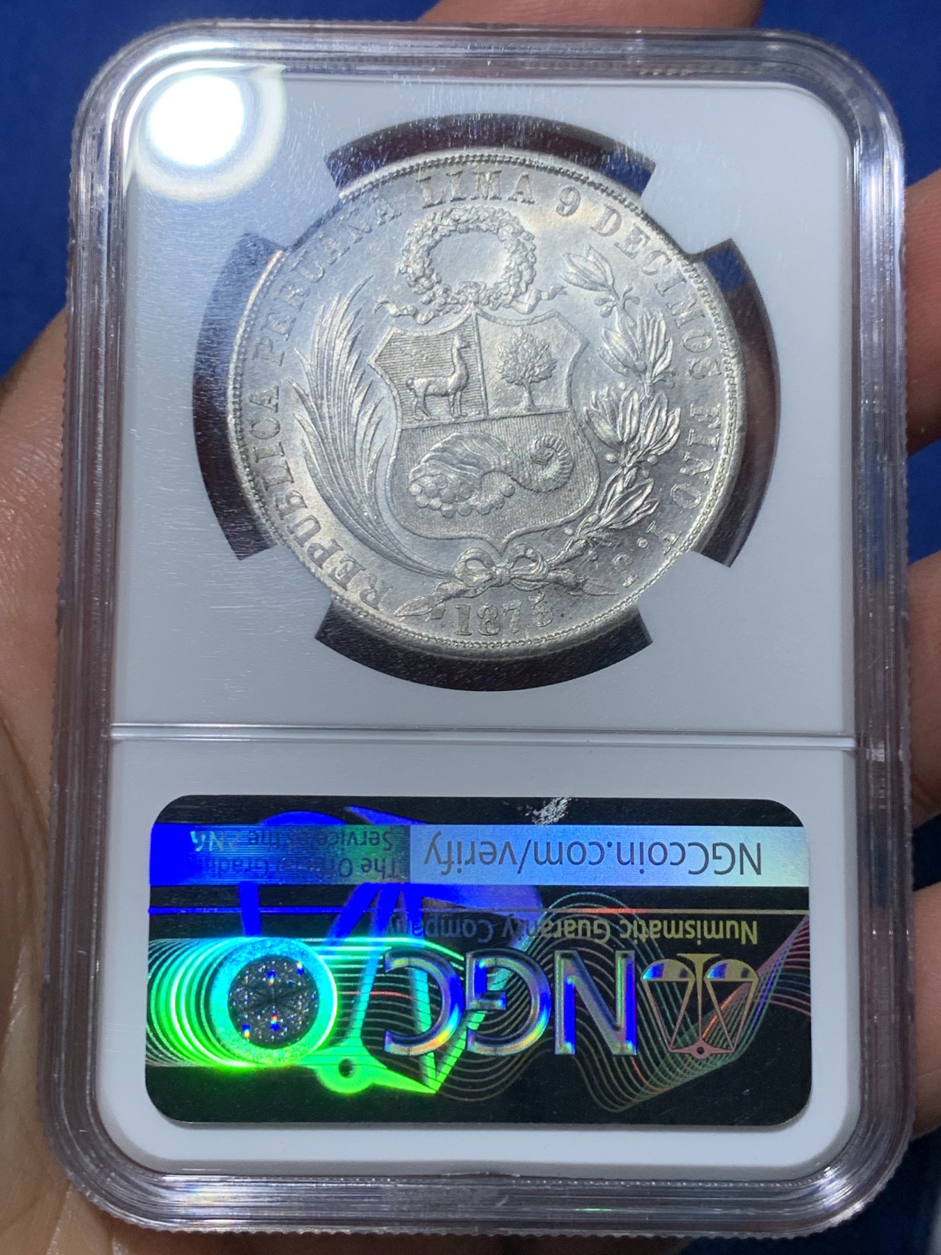 《竞宝斋》第240场-周日，周一 年终尾场 (全场包邮) NGC MS64 秘鲁1875年1索尔 早期高银版 高分