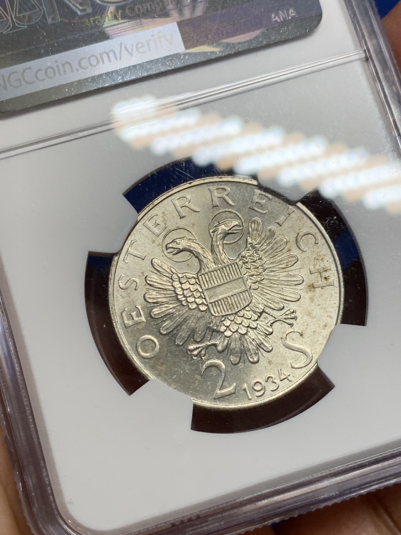 《竞宝斋》第240场-周日，周一 年终尾场 (全场包邮) NGC MS64 奥地利1934年总理逝世纪念2先令银币 转光好品 少见