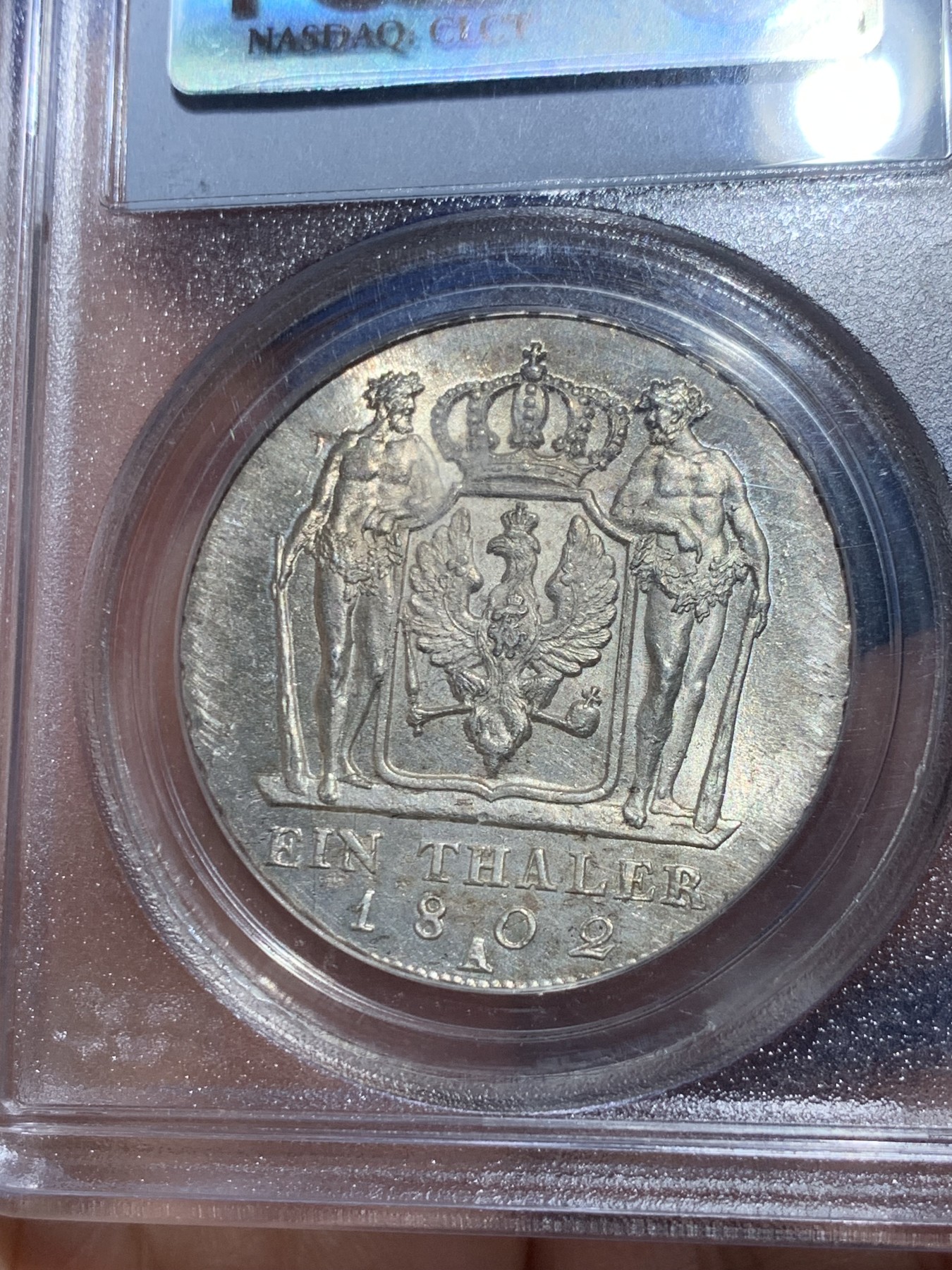 《竞宝斋》第240场-周日，周一 年终尾场 (全场包邮) PCGS MS62 德国 1802 腓特烈·威廉三世 野人1泰勒 银币 发丝清晰 高点俱在 值得收藏