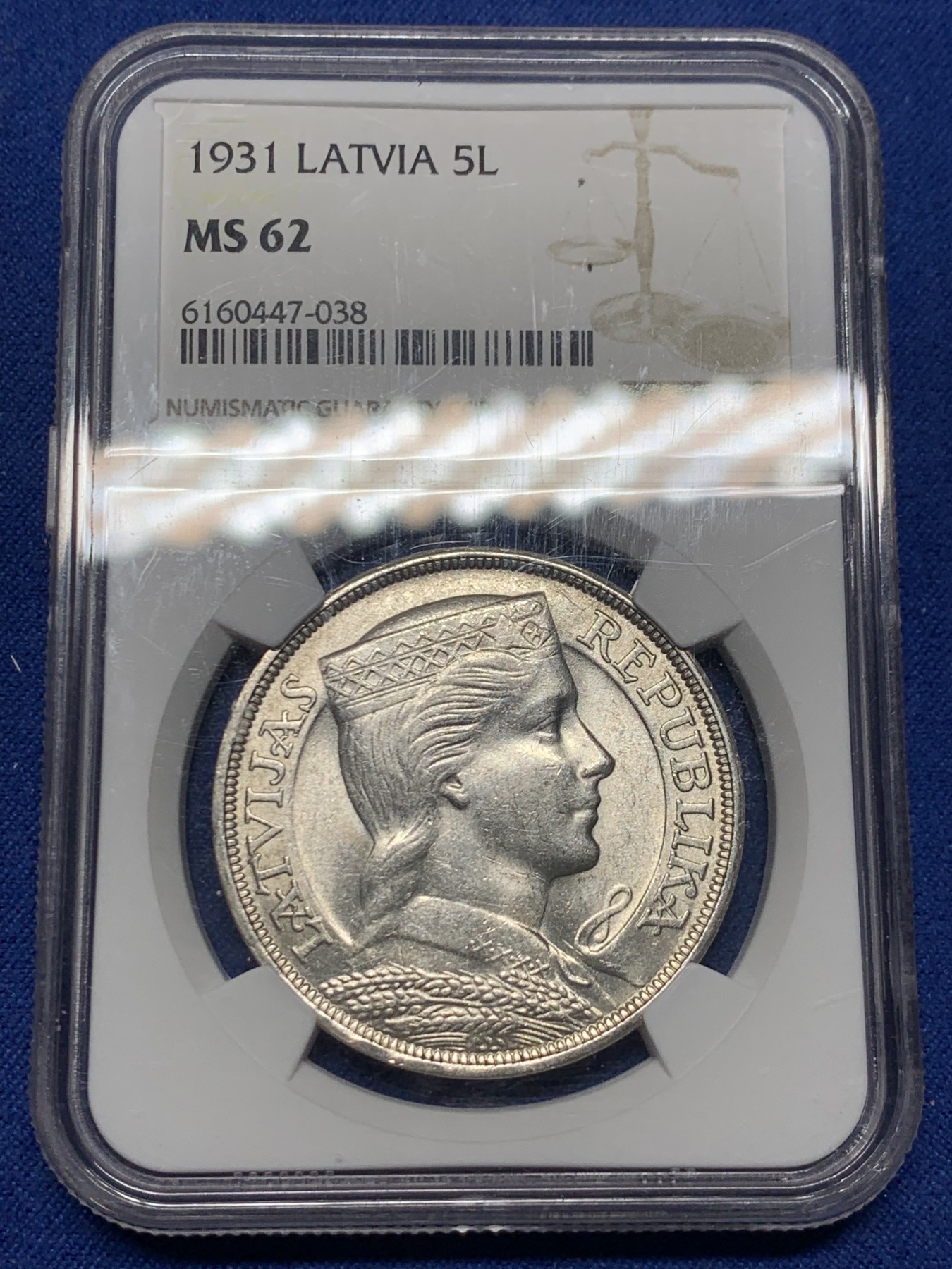 《竞宝斋》第240场-周日，周一 年终尾场 (全场包邮) NGC-MS62 拉脱维亚 1931年 5拉脱银币 转光强烈