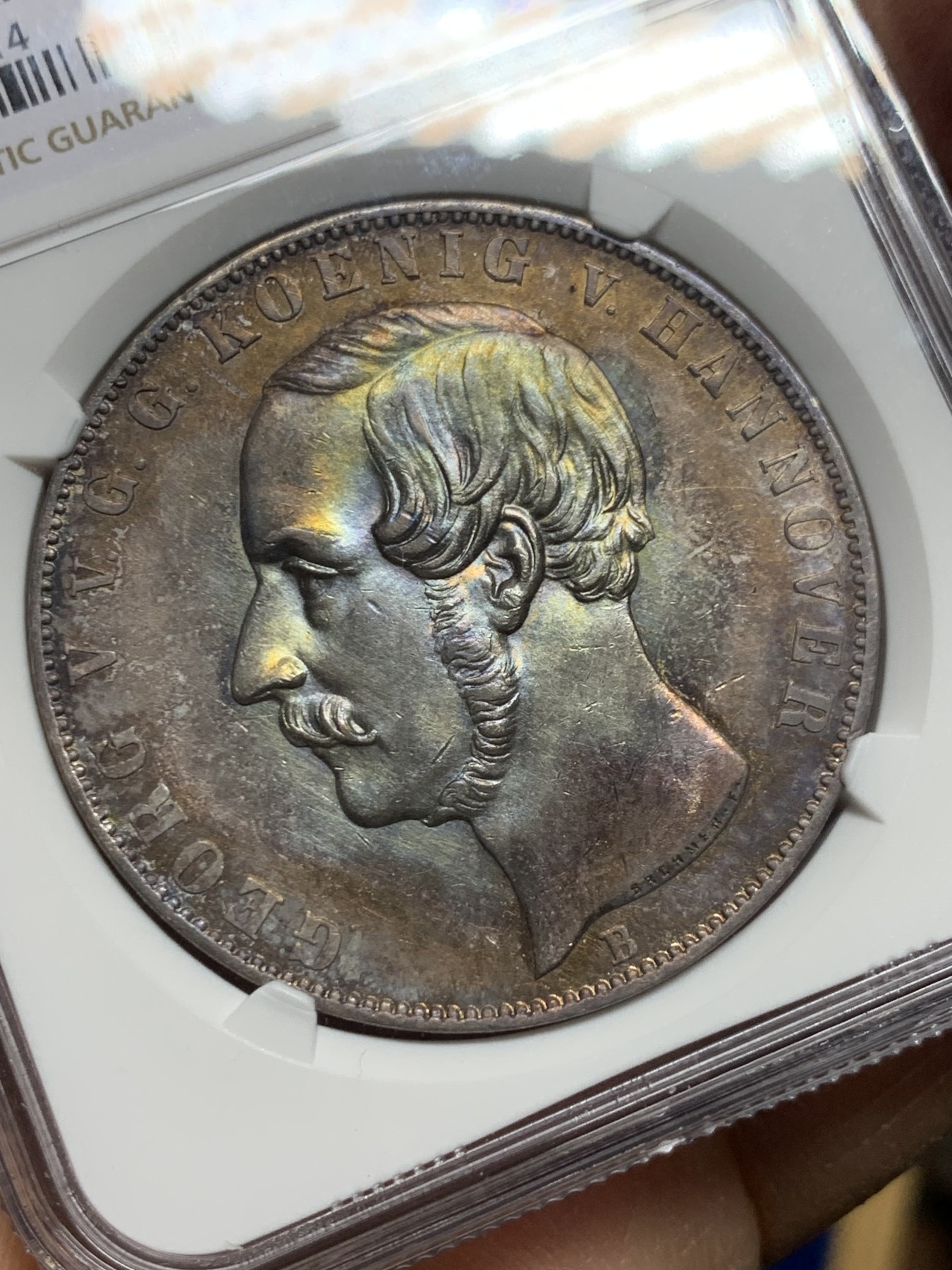 《竞宝斋》第240场-周日，周一 年终尾场 (全场包邮) NGC-UNC 德国1855年汉诺威2泰勒大银币 双狮清晰包浆极美 性价比好