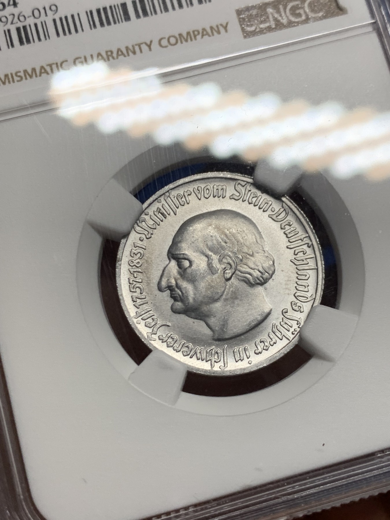 《竞宝斋》第240场-周日，周一 年终尾场 (全场包邮) NGC MS64 德国紧急状态硬币威斯特法伦1921年50芬尼马币，少见小面值，凑套必备