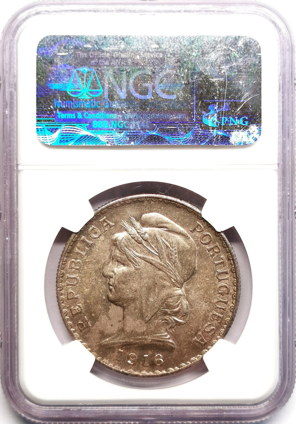 凡希社世界钱币微拍第二百六十期 1916葡萄牙共和国escudo大银NGC-MS64