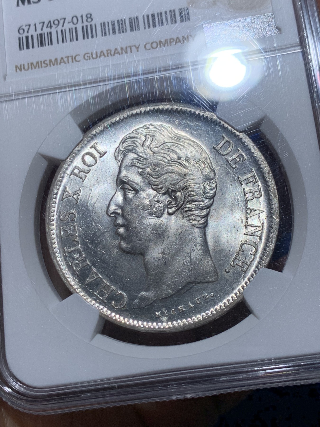 《竞宝斋》第240场-周日，周一 年终尾场 (全场包邮) NGC MS63 唯一亚军分 法国1829查理十世5法郎银币 W厂里尔铸造 原光好品未流通 十字转光凝霜感，深打制状态无敌，字口锋利