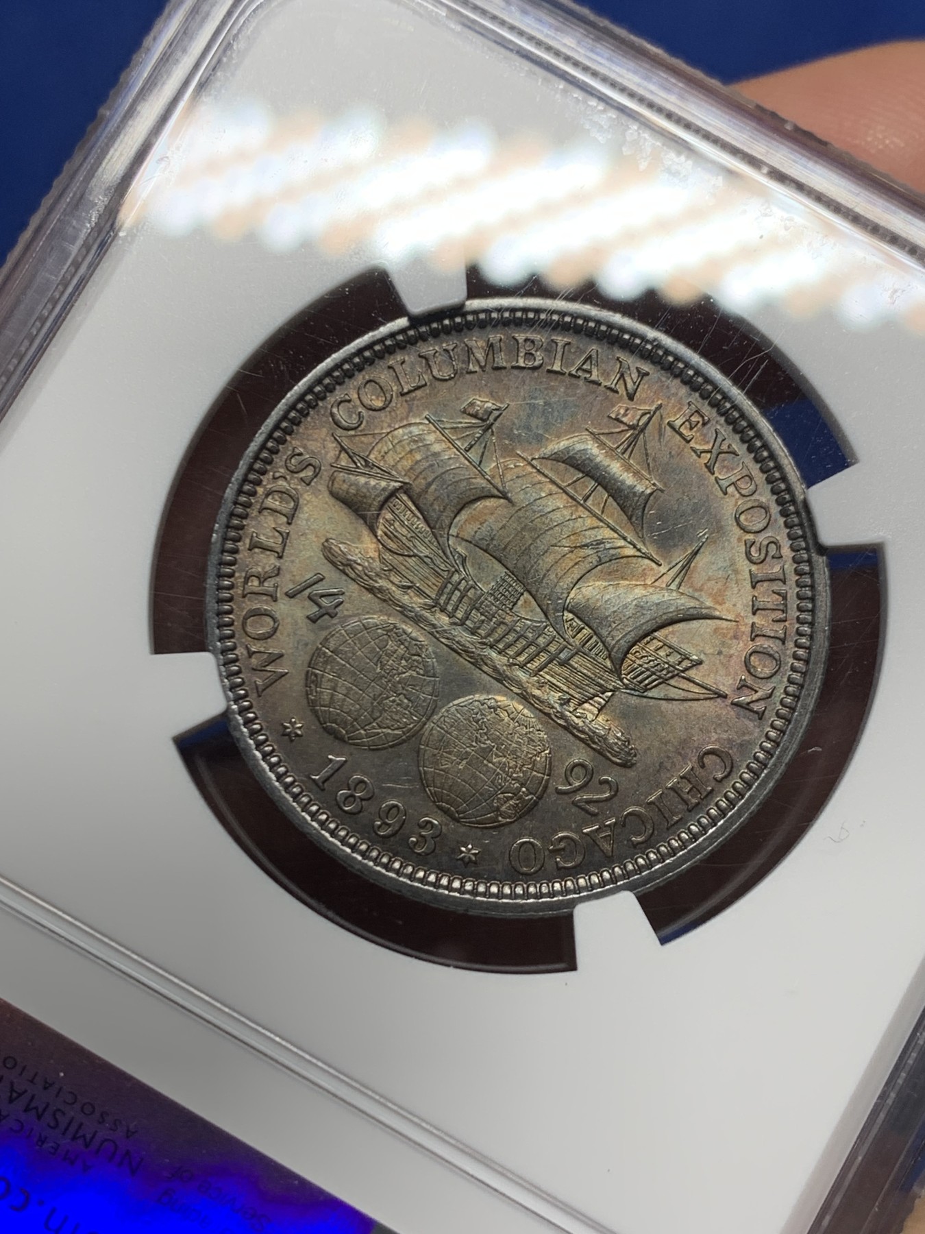 《竞宝斋》第240场-周日，周一 年终尾场 (全场包邮) NGC-MS64 美国 1893 哥伦布半美元银币 64高分 深彩包浆