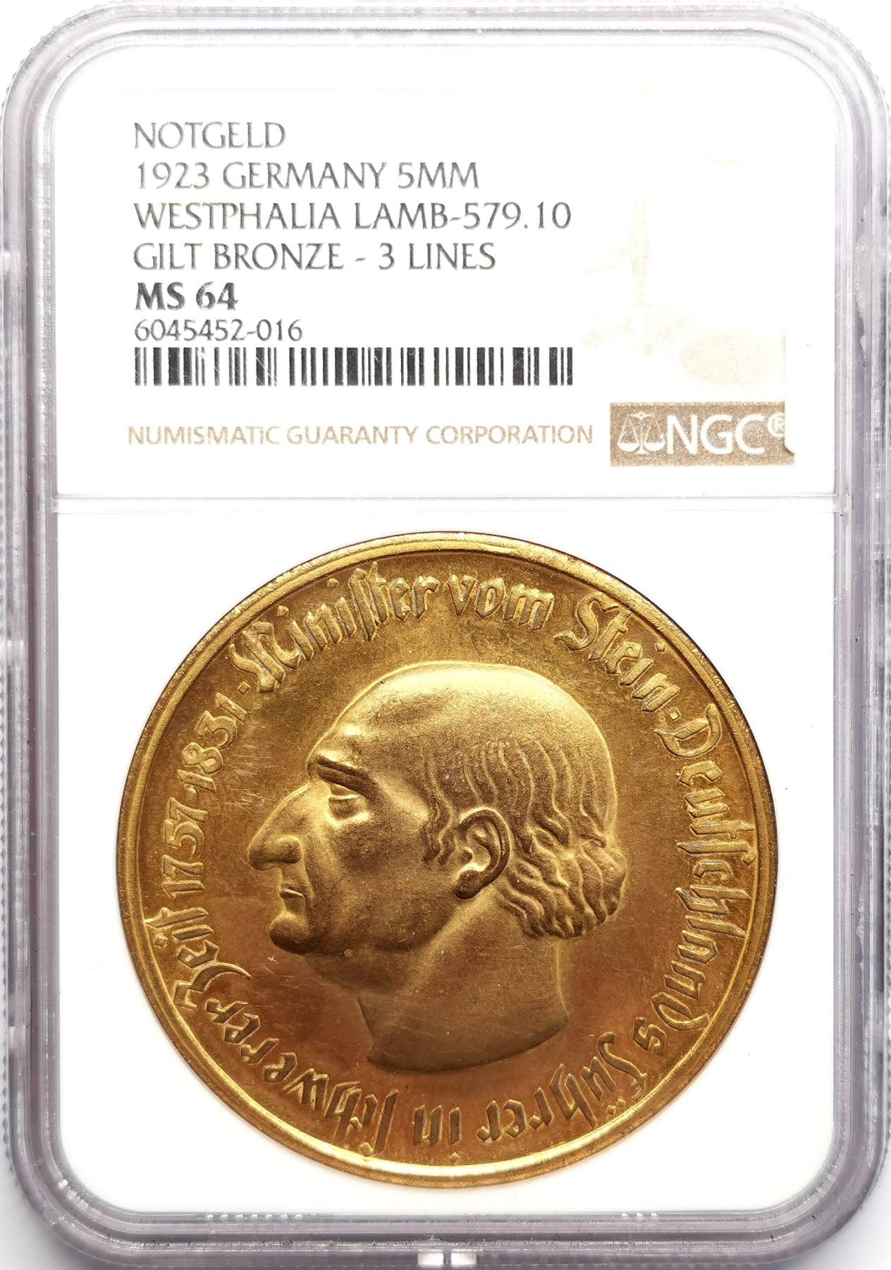 凡希社世界钱币微拍第二百六十期 1923威斯特伐利亚马币5百万马克NGC-MS64 稀有的三行字版本！