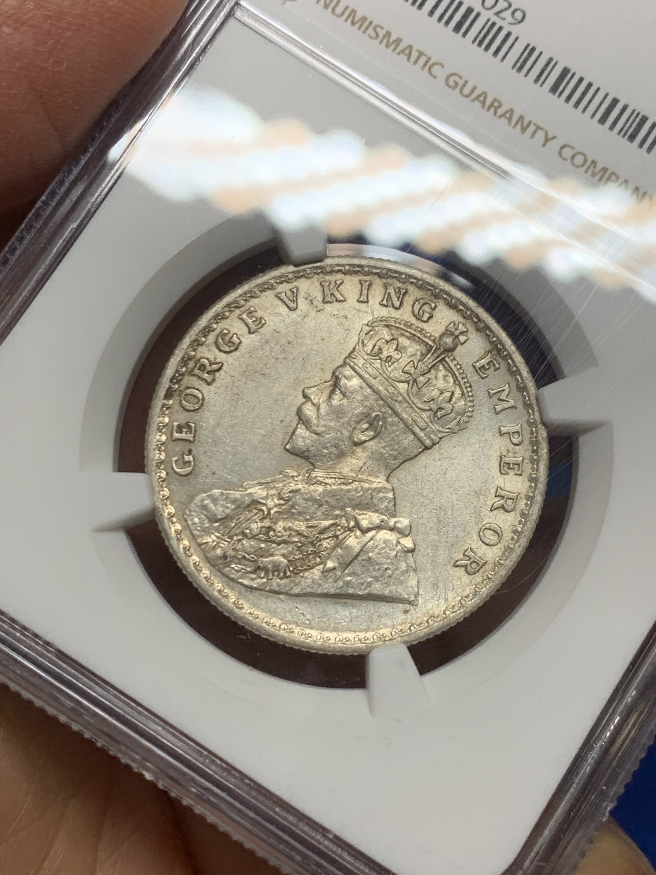 《竞宝斋》第240场-周日，周一 年终尾场 (全场包邮) NGC AU58 英属印度 1917年 C版 乔五 1卢比银币