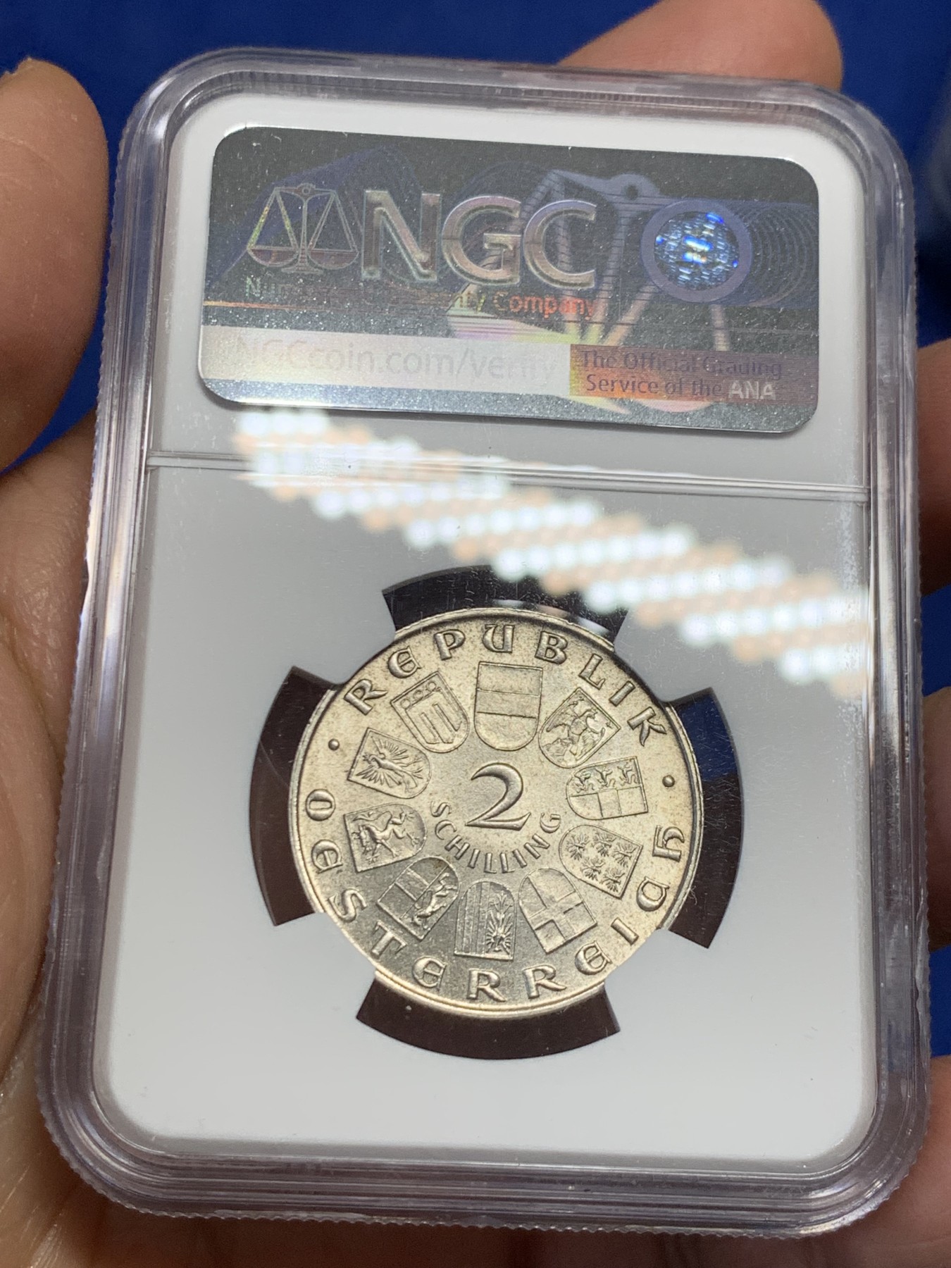 《竞宝斋》第240场-周日，周一 年终尾场 (全场包邮) NGC MS63 奥地利1933年塞佩尔2先令银币 转光好品 少见品种