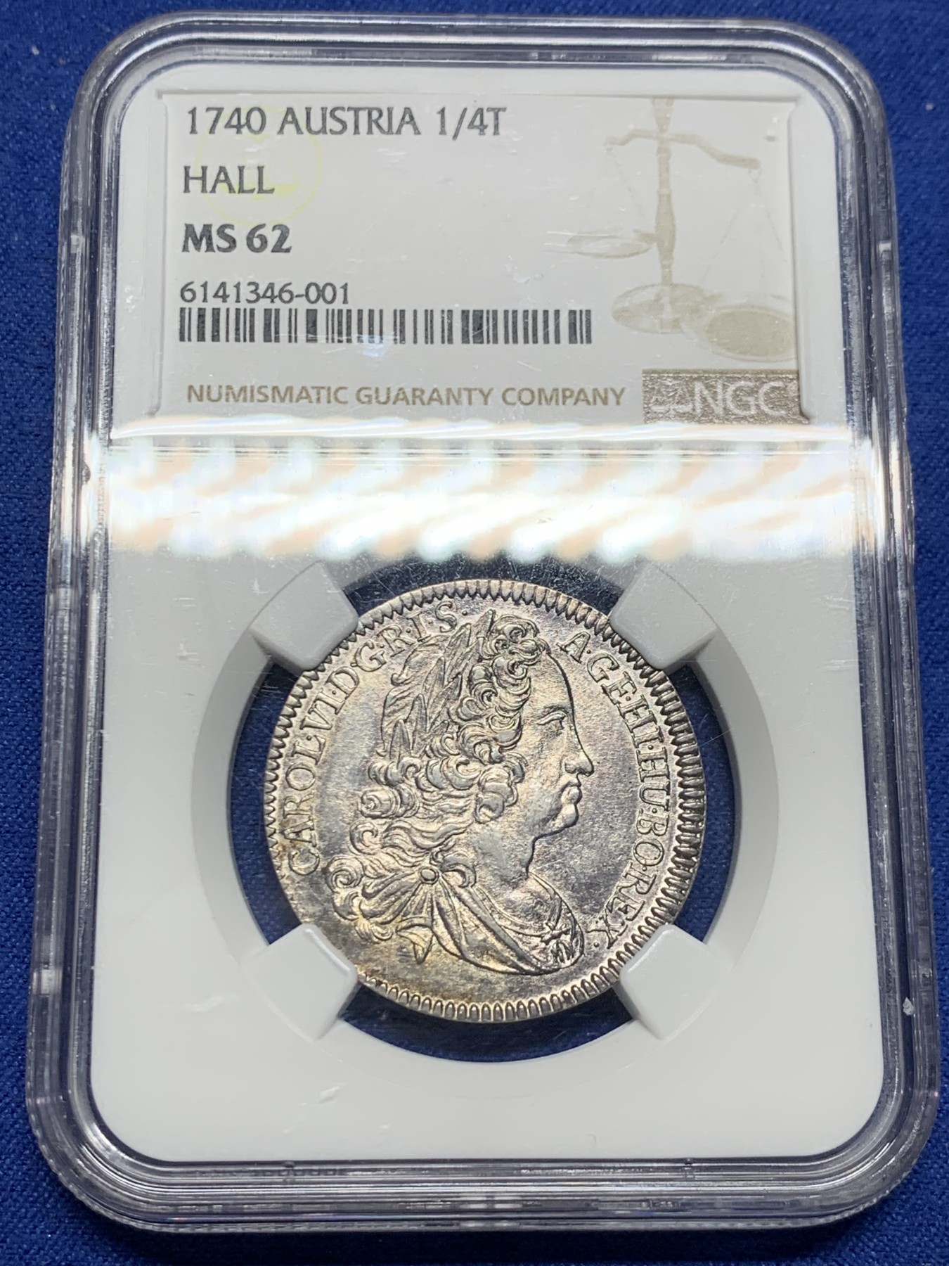 《竞宝斋》第240场-周日，周一 年终尾场 (全场包邮) NGC-MS62 神罗 1740年 卡尔六世 1/4泰勒少见面值 好状态