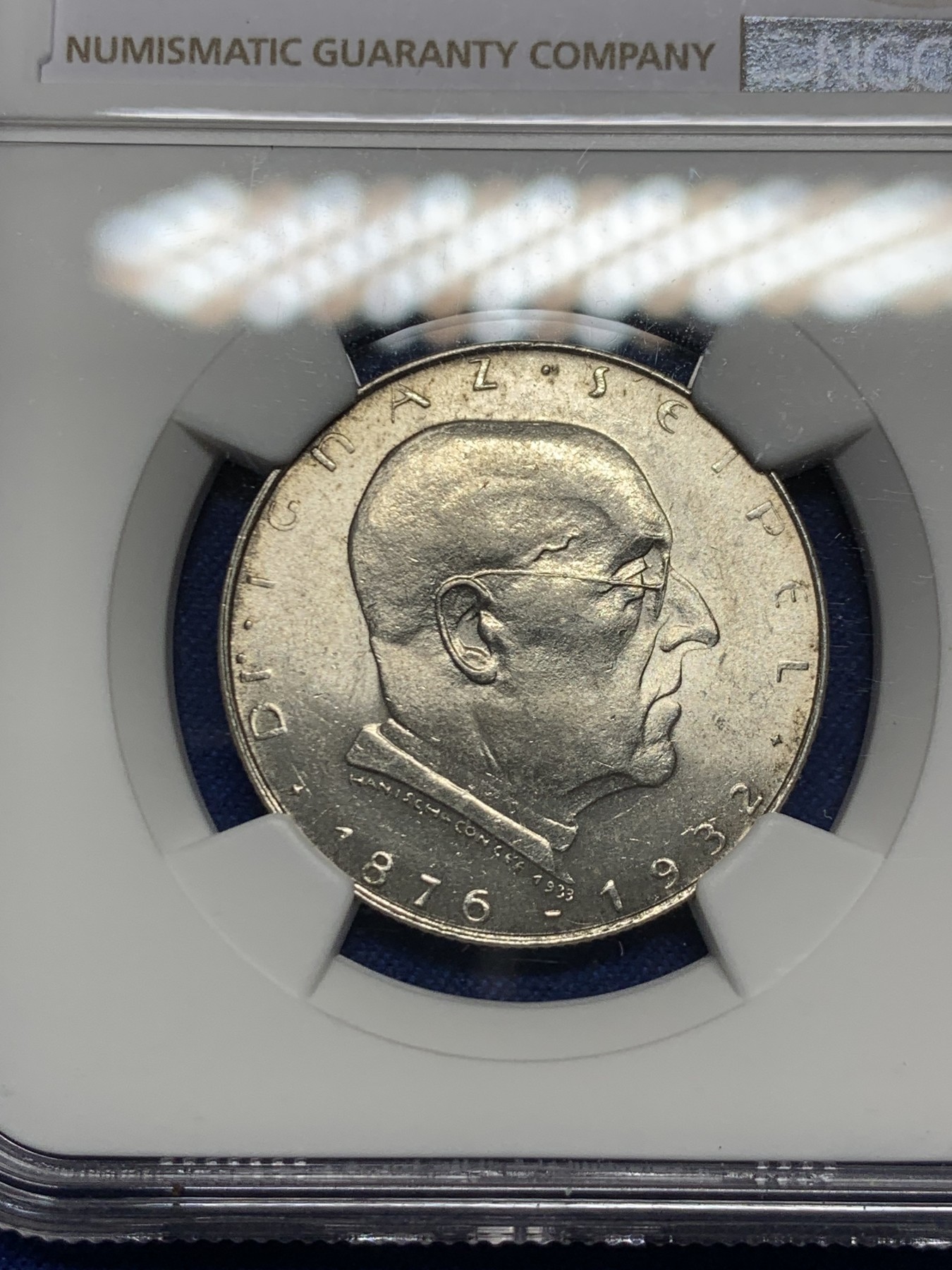 《竞宝斋》第240场-周日，周一 年终尾场 (全场包邮) NGC MS63 奥地利1933年塞佩尔2先令银币 转光好品 少见品种