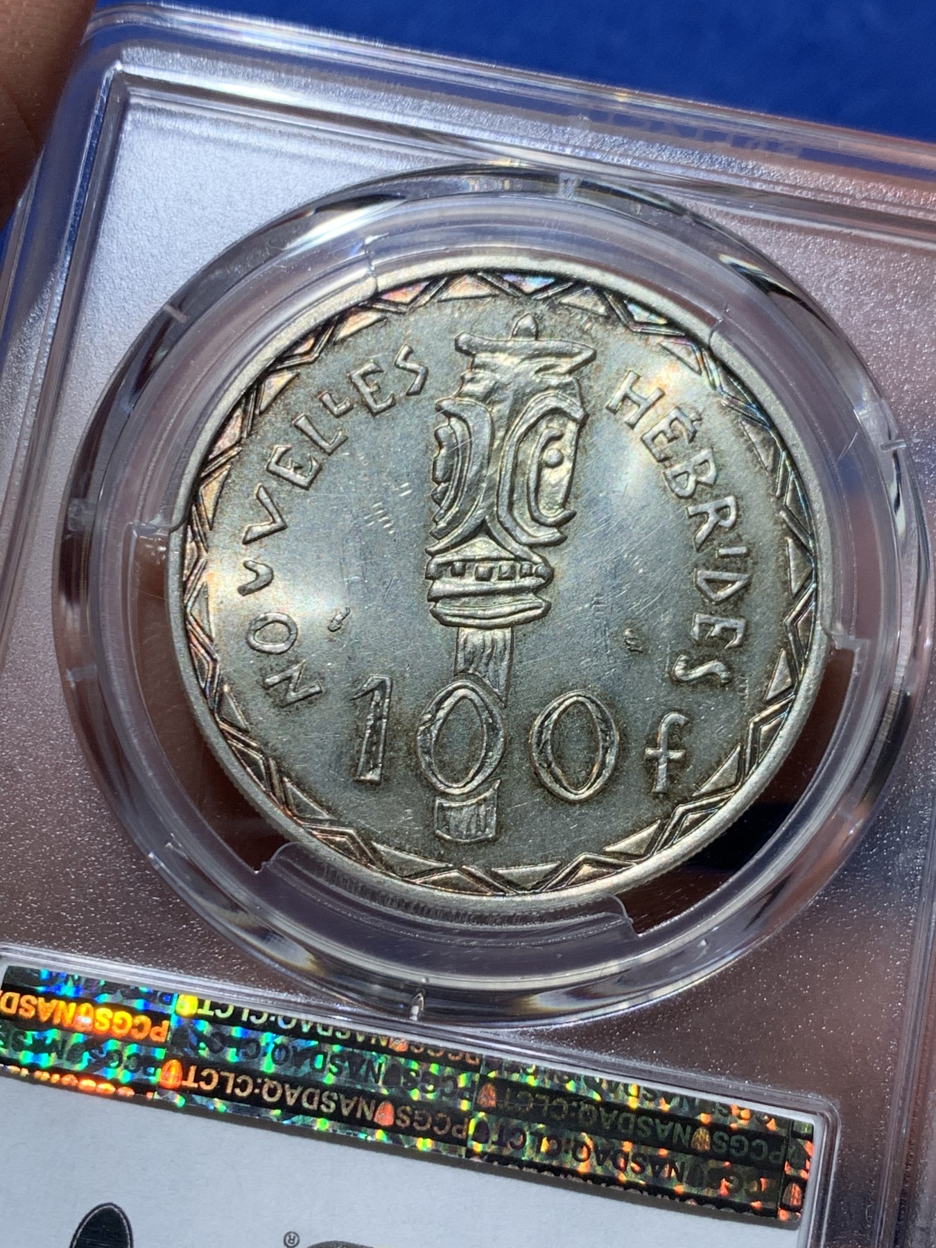 《竞宝斋》第240场-周日，周一 年终尾场 (全场包邮) PCGS金盾 MS63 新赫布底里1966年100法郎银币