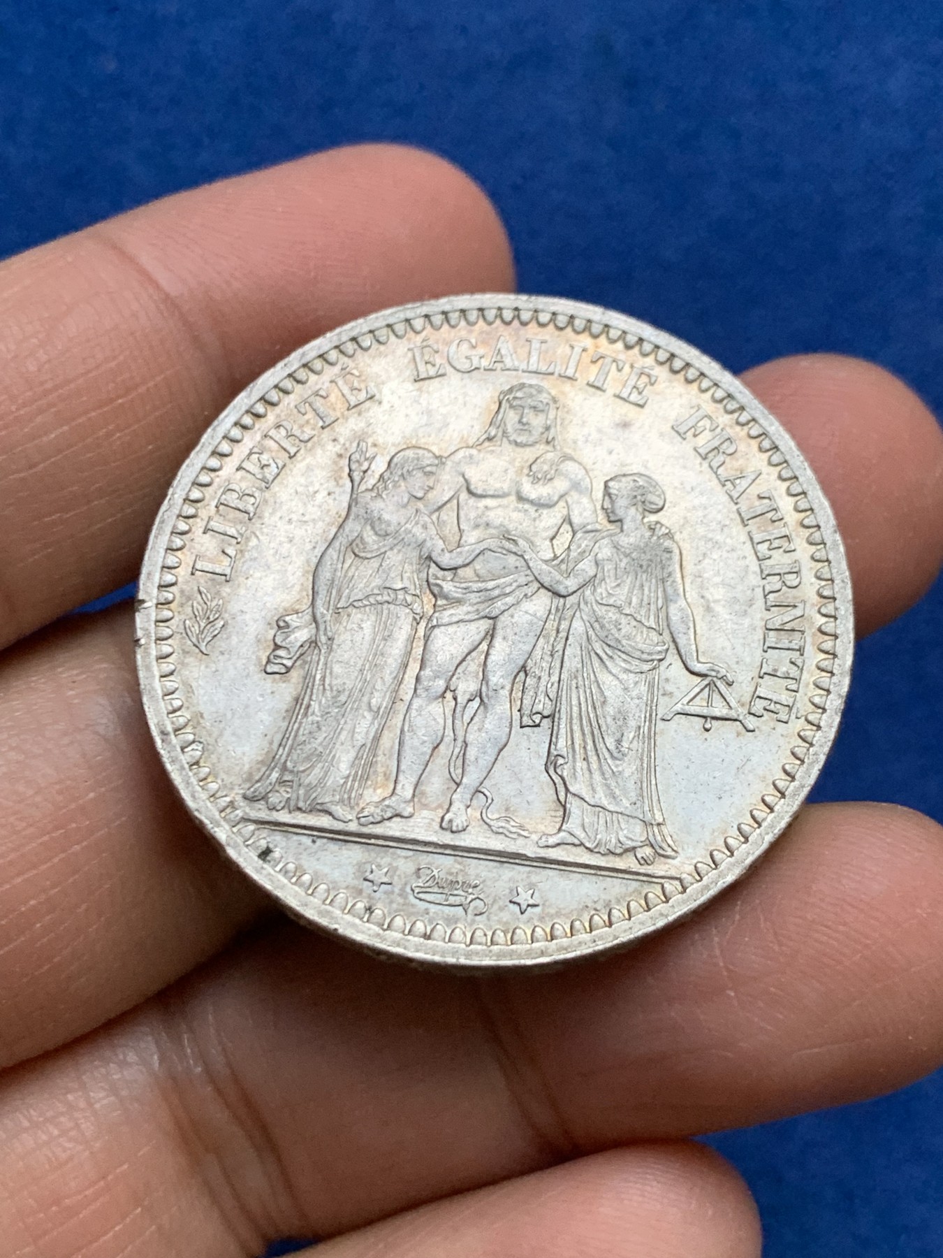 《竞宝斋》第240场-周日，周一 年终尾场 (全场包邮) 法国1873大力神5法郎银币 原味包浆 细节好