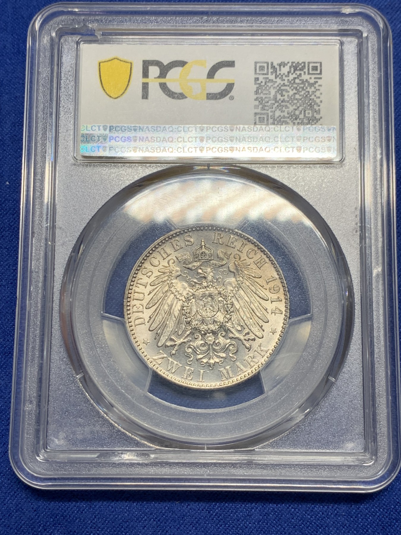 《竞宝斋》第240场-周日，周一 年终尾场 (全场包邮) PCGS MS62 德国1914年萨克森2马克银币，关门币，流通版上MS十分难得，少见品种