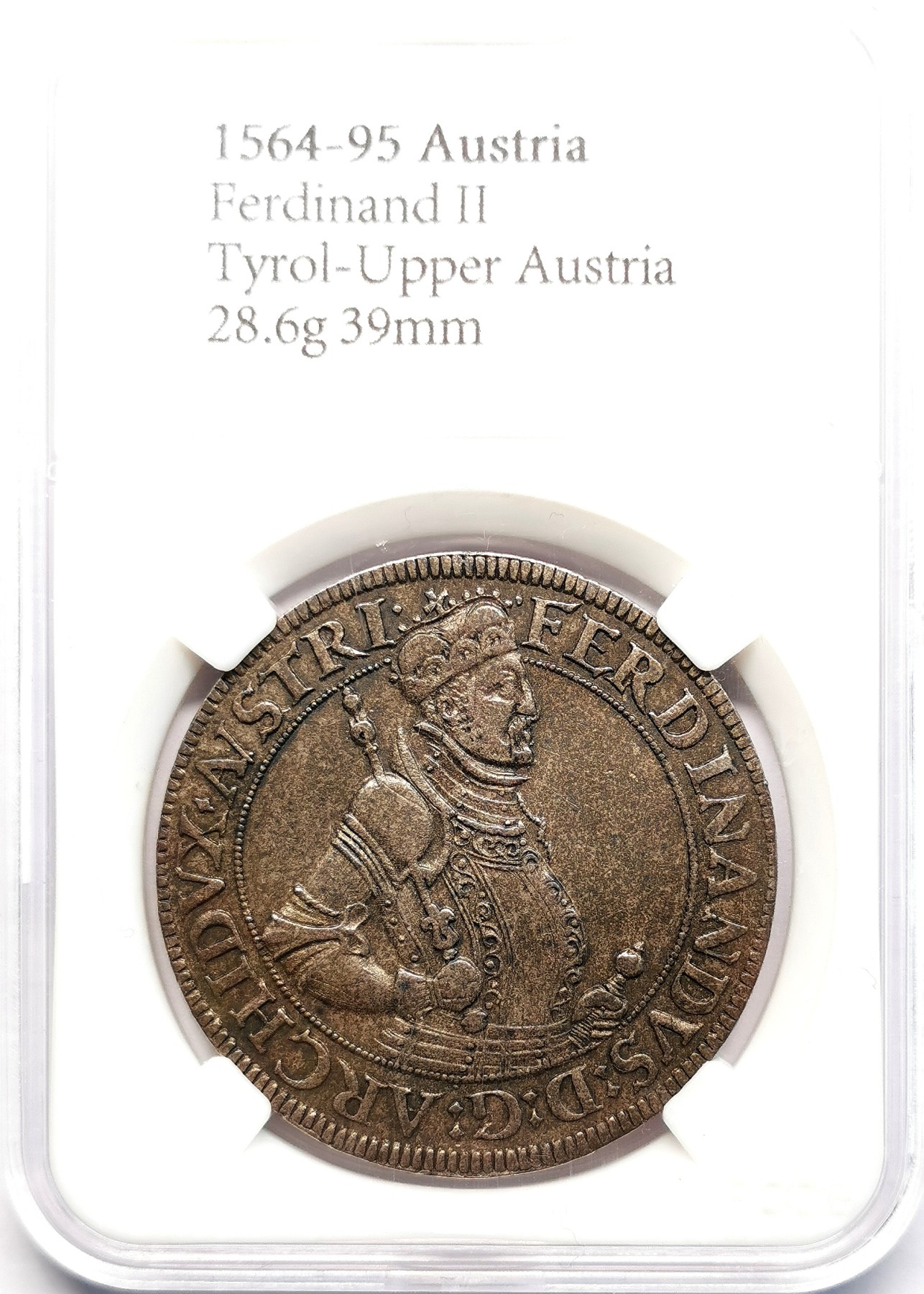 凡希社世界钱币微拍第二百六十期 1564-95神罗上奥地利斐迪南二世半身像泰勒大银AU原味品!