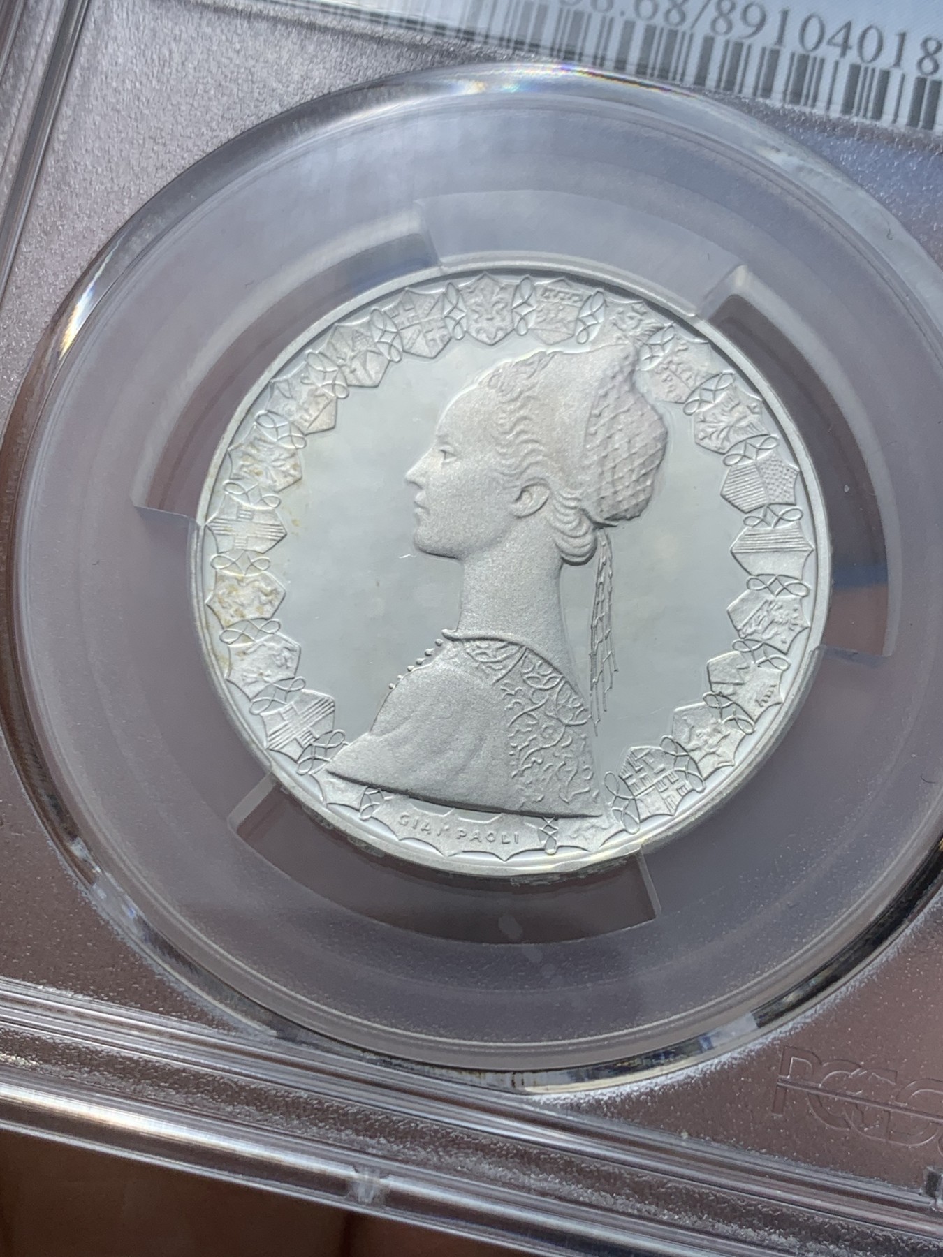 《竞宝斋》第240场-周日，周一 年终尾场 (全场包邮) 亚军分 PCGS-PR68DCAM 意大利 1986年 精制 帆船少女 500里拉 霜光十足