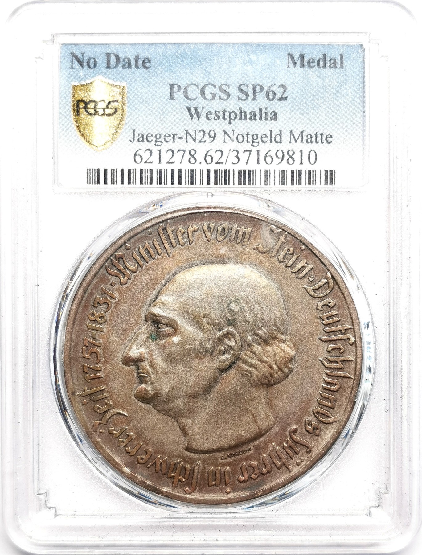 凡希社世界钱币微拍第二百六十期 威斯特伐利亚马币双面头像币章PCGS-SP62 Matte工艺！
