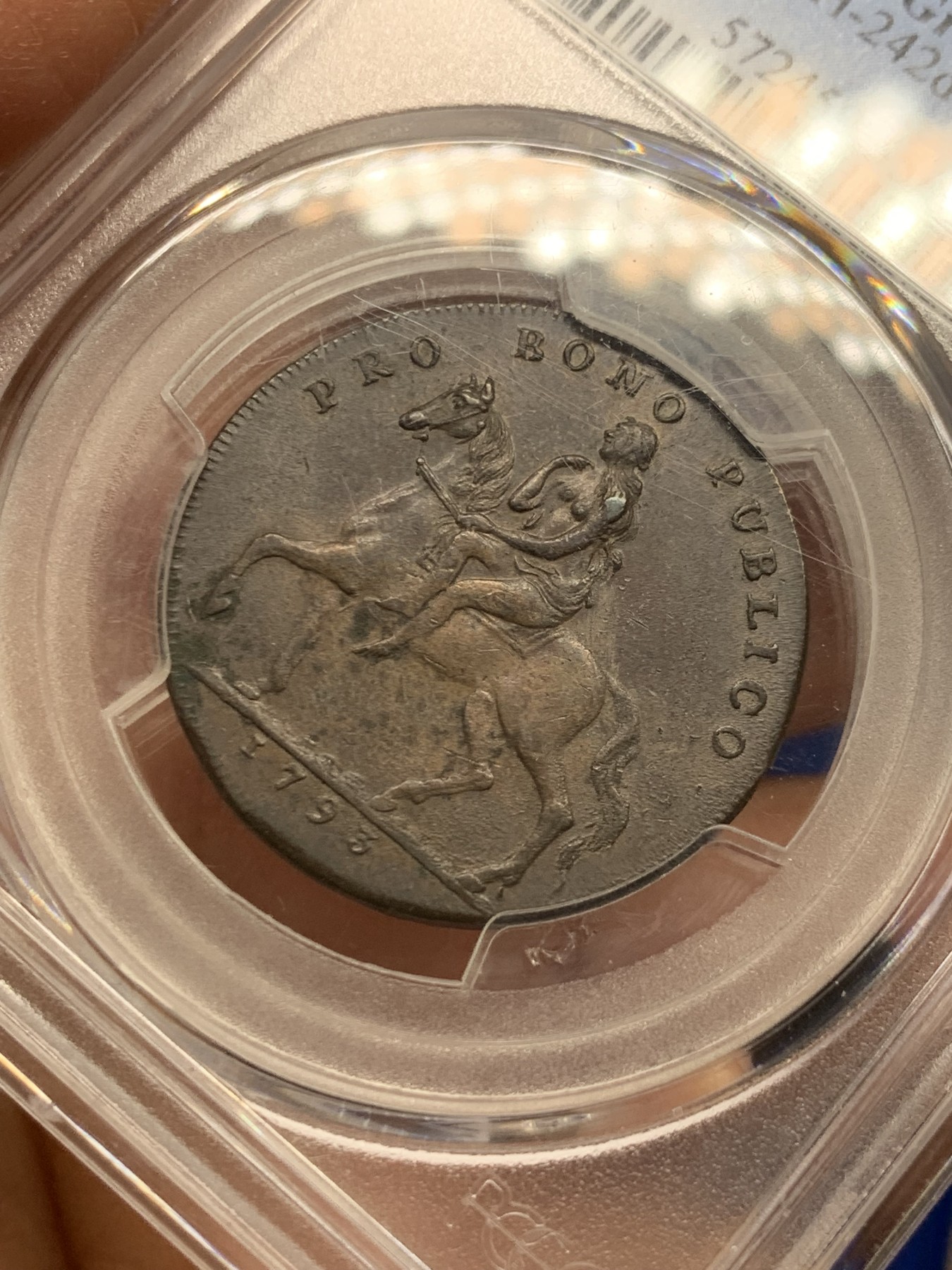 《竞宝斋》第240场-周日，周一 年终尾场 (全场包邮) PCGS AU55 英国1793考文垂戈黛娃半便士，Token名誉品，比1792年的少很多