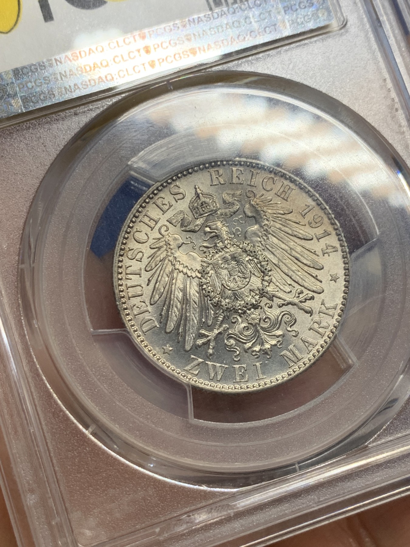 《竞宝斋》第240场-周日，周一 年终尾场 (全场包邮) PCGS MS62 德国1914年萨克森2马克银币，关门币，流通版上MS十分难得，少见品种