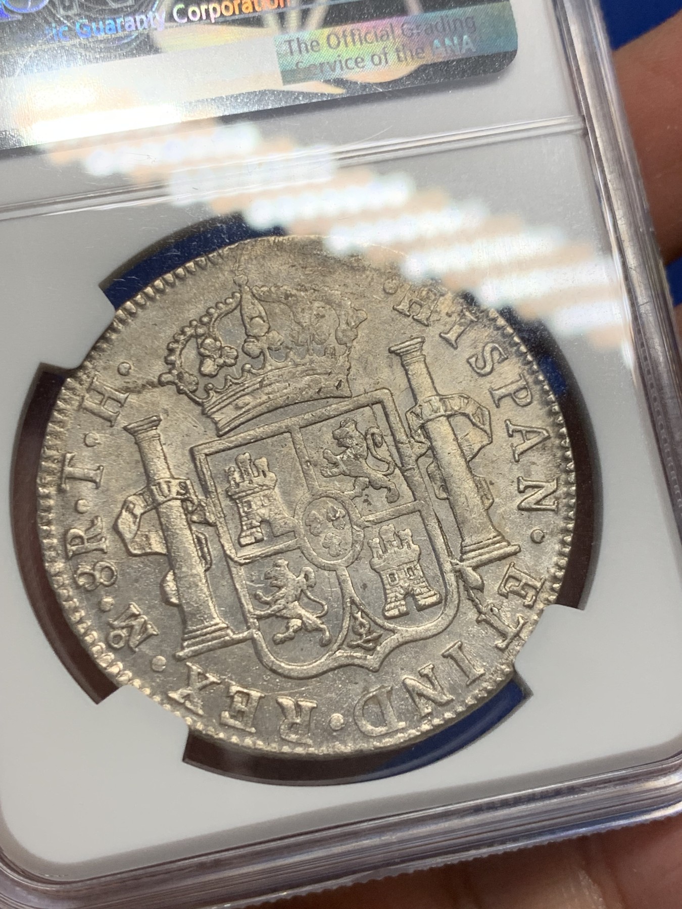 《竞宝斋》第240场-周日，周一 年终尾场 (全场包邮) NGC-AU58 西属墨西哥 1808TH厂卡洛斯四世8里亚尔银币