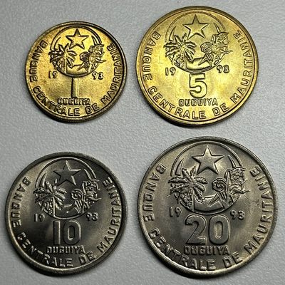 康怡轩【世界各国硬币专场】第43期 - 1993年毛里塔尼亚1，5，10，20乌吉亚铜镍合金币  4枚