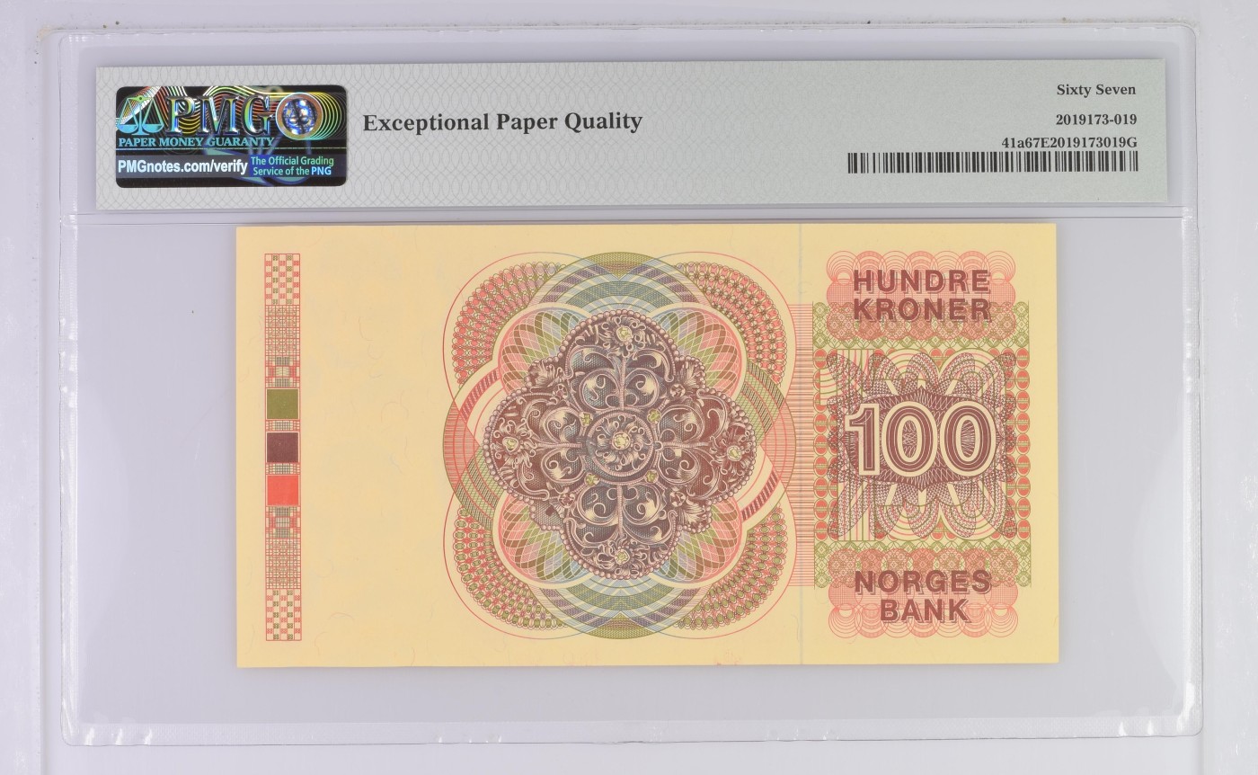 收藏联盟Quantum Auction 第322期拍卖  挪威1977年100克朗 PMG67 初版首发A00冠 现实主义女作家 科莱特