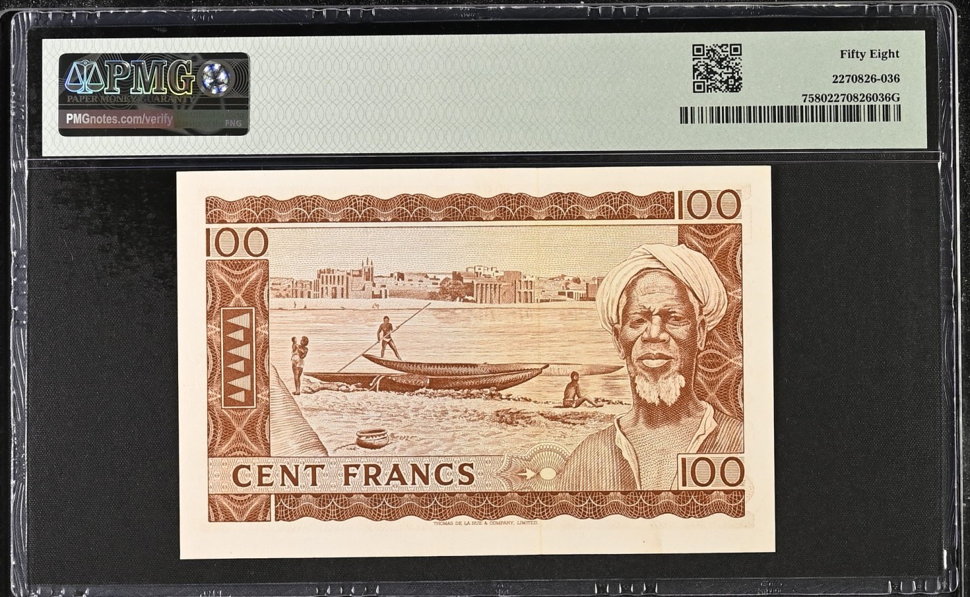 收藏联盟Quantum Auction 第322期拍卖  马里1960 (ND 1967)年100法郎 PMG58 德纳罗代印
