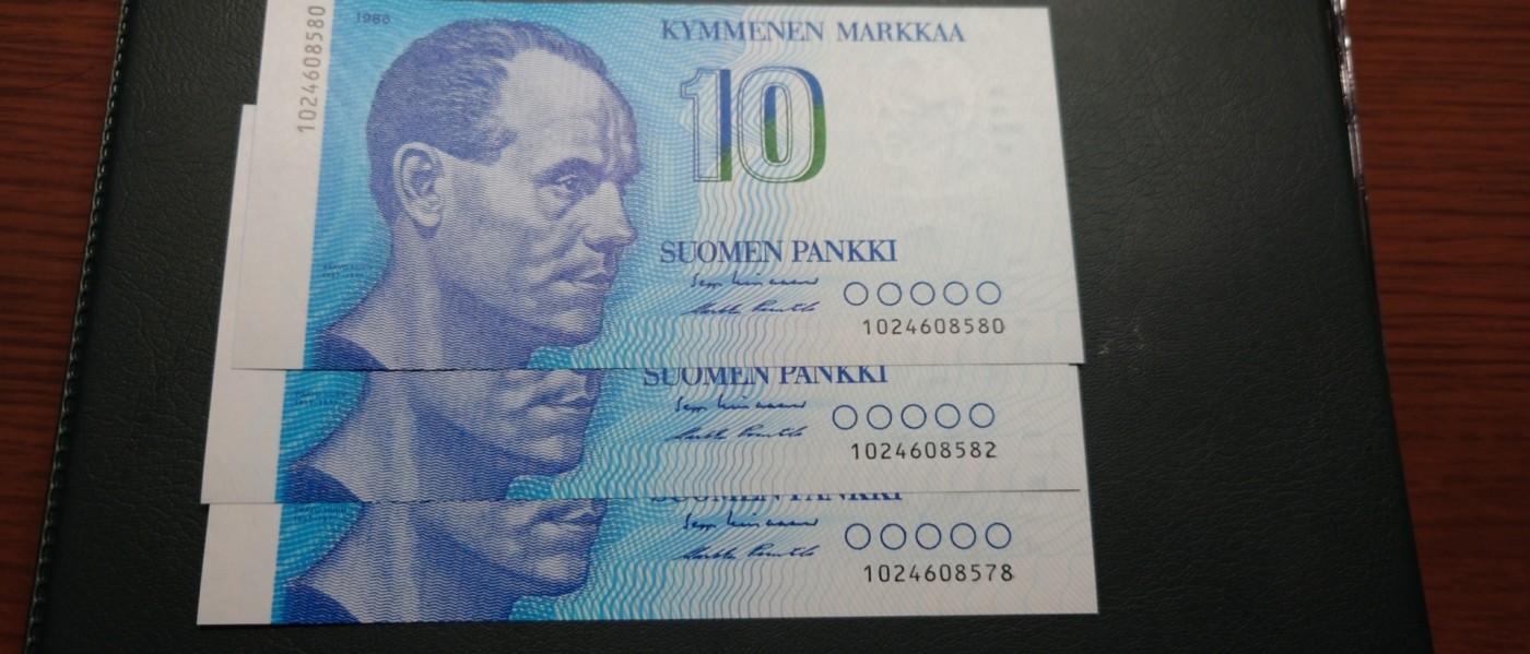 【世界钱币】精选微拍第91期暨2024年第二期 混合场 1986年芬兰10克朗 全新绝品尾号580(单张价)