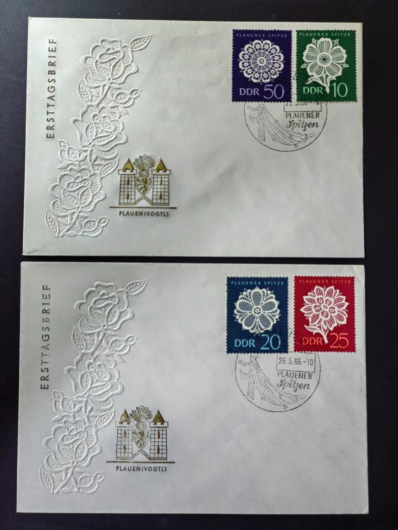 多国邮品✌（拍卖场）精品🔥专场 第④⑥场  东德1966年 普劳恩花边 （一套全 压花非常漂亮）