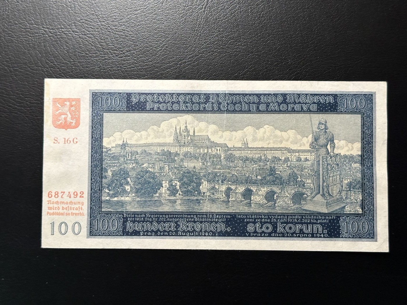 第三十六场！（本期有pmg记录仅两枚的顶级高货） 波西米亚1940年100克朗实钞！！荧光漂亮！风景大气！品相unc-au！