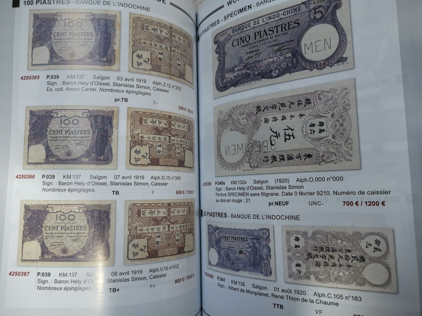 《张总收藏》137期-节前收官-外币畅拍场 Live Auction法国法属纸币目录2018年10月版 罕见的全新无针孔拿破仑现身其中 9成新