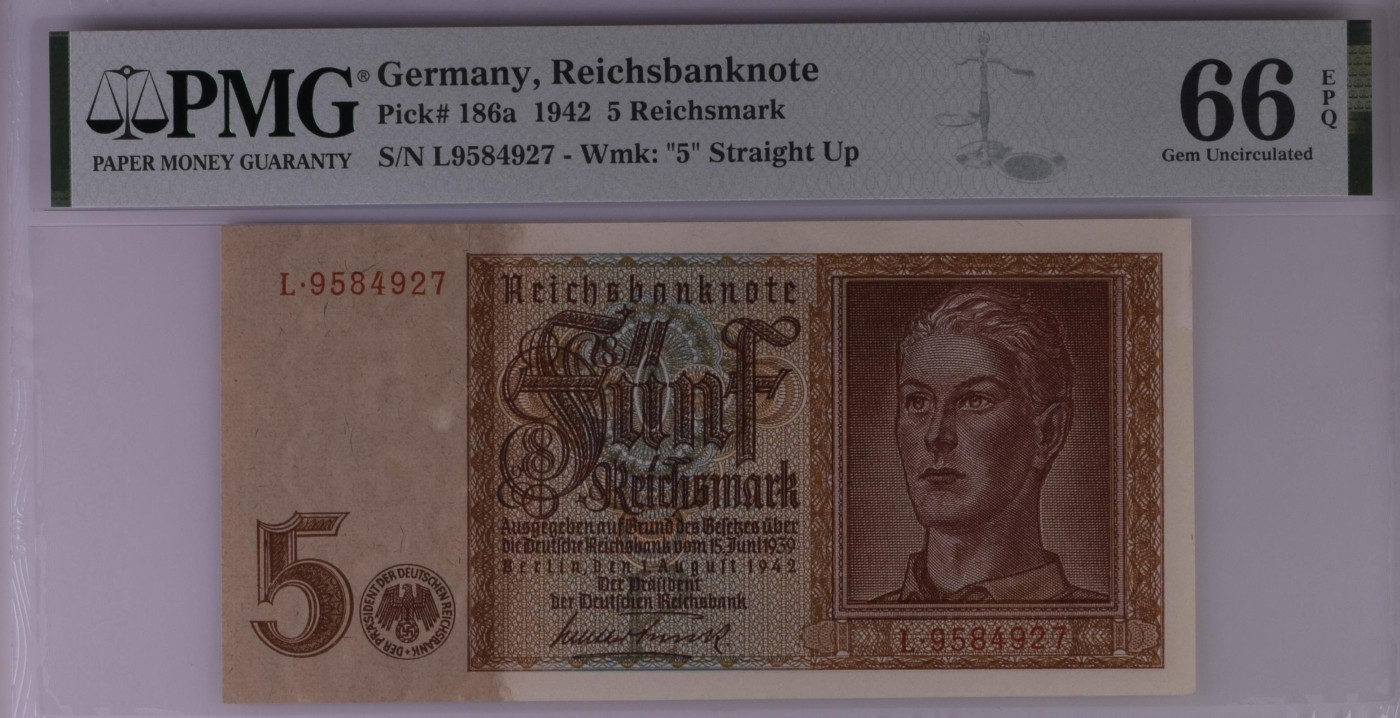 收藏联盟Quantum Auction 第322期拍卖  德国1942年50马克 PMG66 
