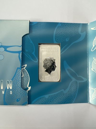 康怡轩钱币【以色列+葡萄牙+库克+澳大利亚+芬兰】第251003期  2010年澳大利亚发行梦幻海豚1澳元1盎司长方形精制纪念银币