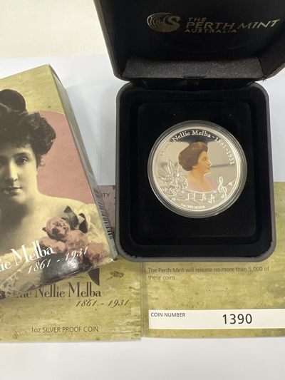 康怡轩钱币【以色列+葡萄牙+库克+澳大利亚+芬兰】第251003期  2011年澳大利亚发行女高音歌唱家梅尔巴爵士1盎司1元彩色精制纪念银币